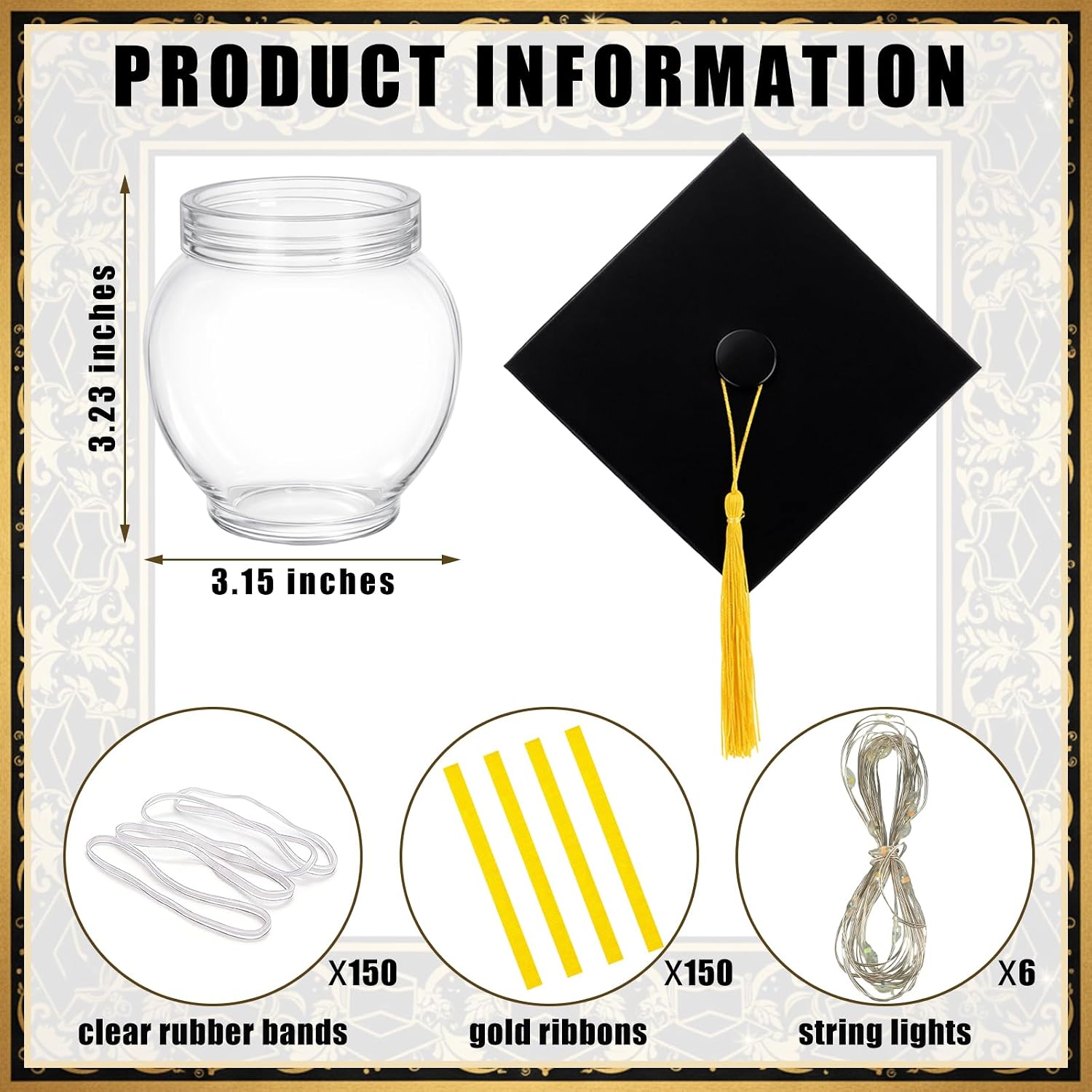 Lewtemi 2026 Graduation DIY Mason Jar for Centerpieces Graduation Cap Money Box Holder Congrats Grad Party Favors Candy Jar DIY Cash Gift Set for Class of 2026 Party Supplies(Clear,6 Set) image 2