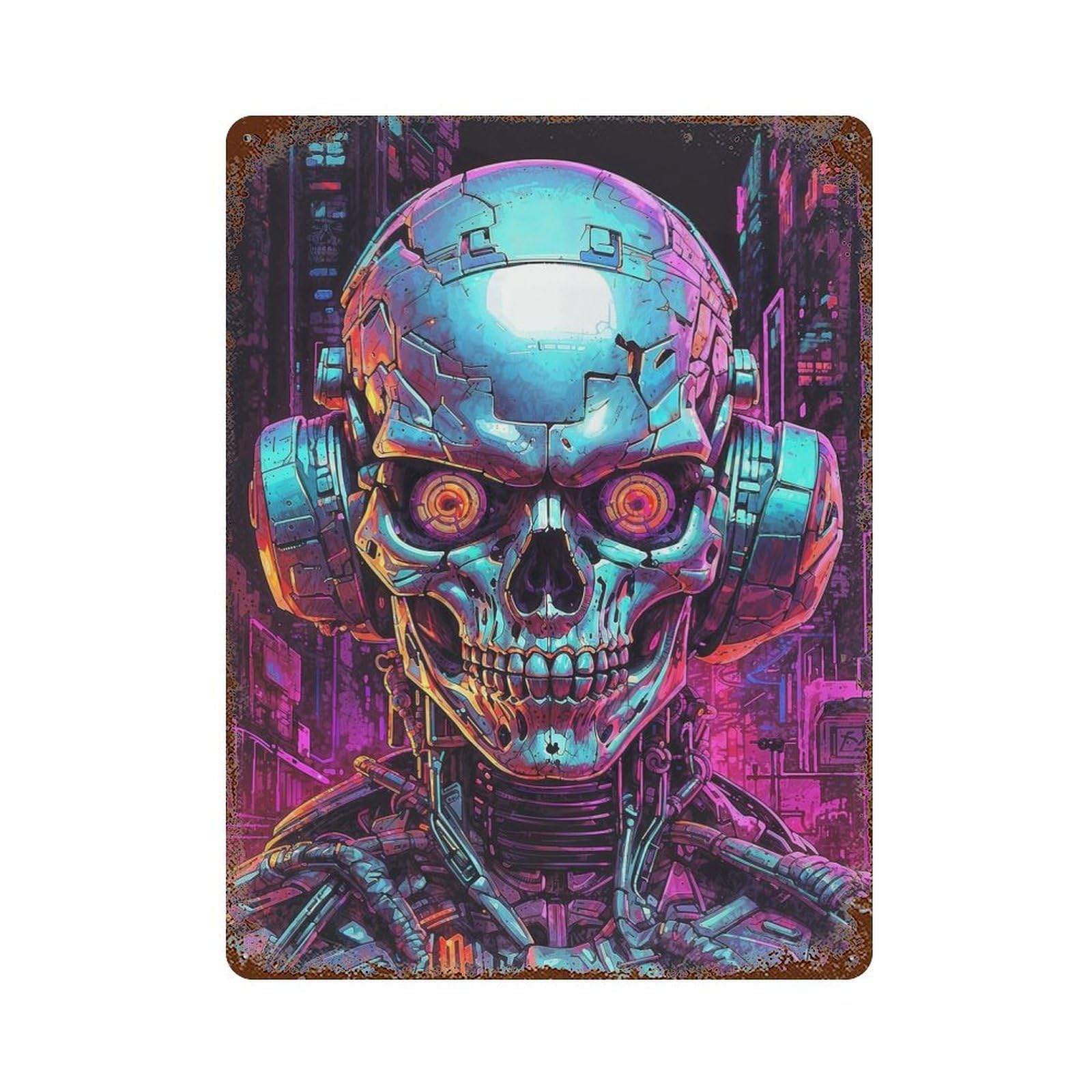 Cityscape Skull Vintage Metal Tin Sign 15.7"x11.8", Novelty Wall Decor for Garage, Pub Or Kitchen