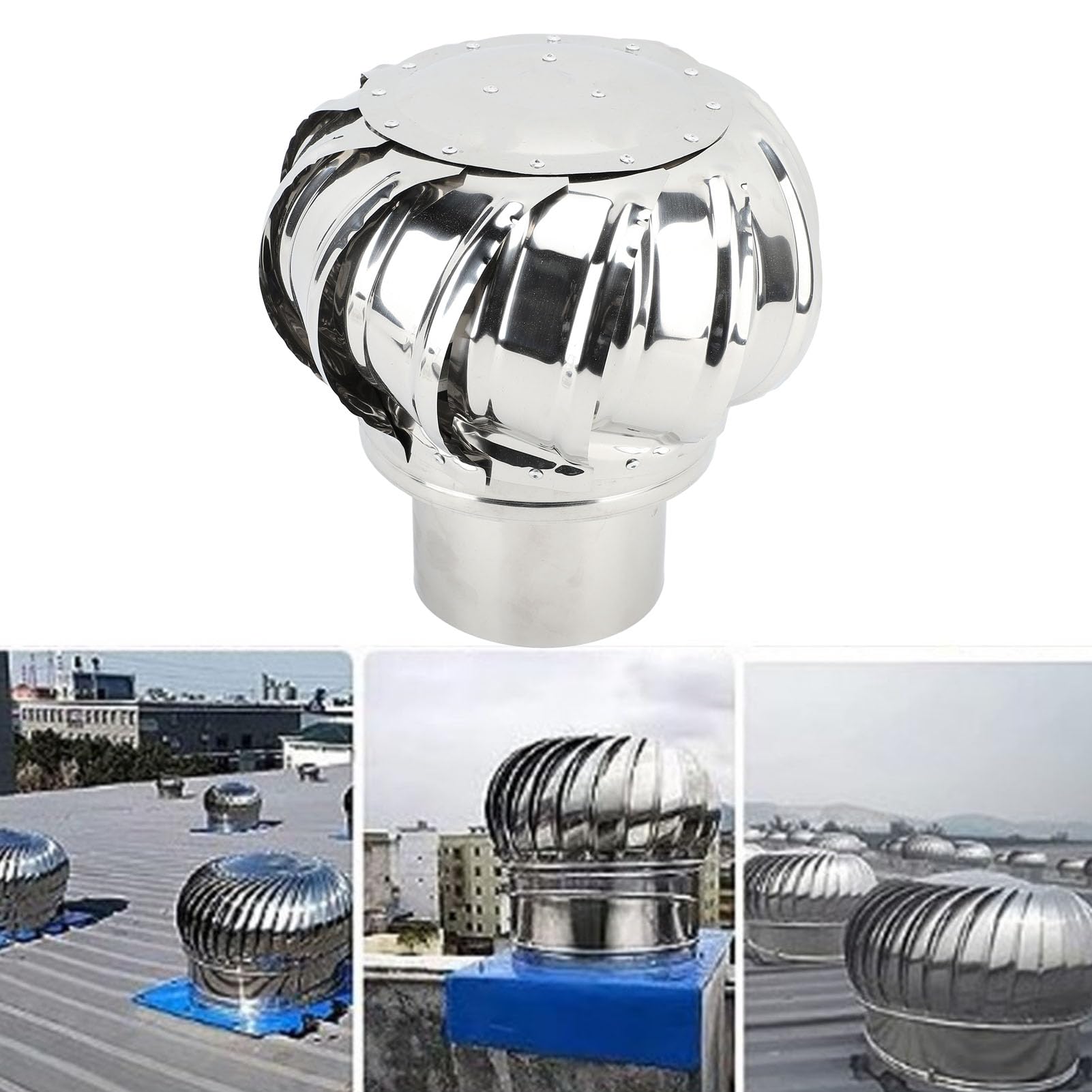 Premium Acero Inoxidable sombrerete de Chimenea, Instalación fácil Sombrerete Rotat Agua de Lluvia A Prueba Animal Spinner para hogar Techo (15cm / 5.9in)
