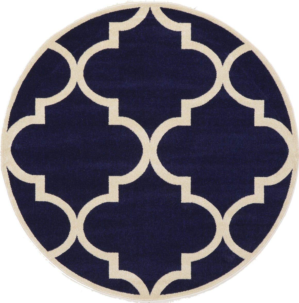 Unique Loom Trellis Collection Modern Morroccan Inspired with Lattice Design Area Rug, Round 6' 1" x 6' 1", Navy Blue/Beige