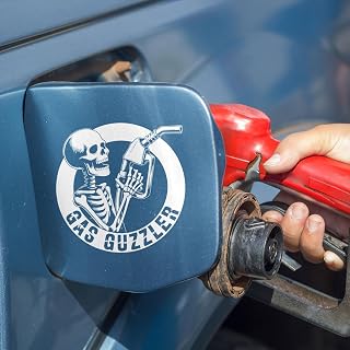 Gas Guzzler Skeleton Sticker – Funny Fuel Tank Vinyl Decal for Truck, Pickup, SUV, Gas Cap, Car, Toolbox, Motorcycle – Waterproof Car Humor Gift for Drivers and Car Enthusiasts – 6 Inch