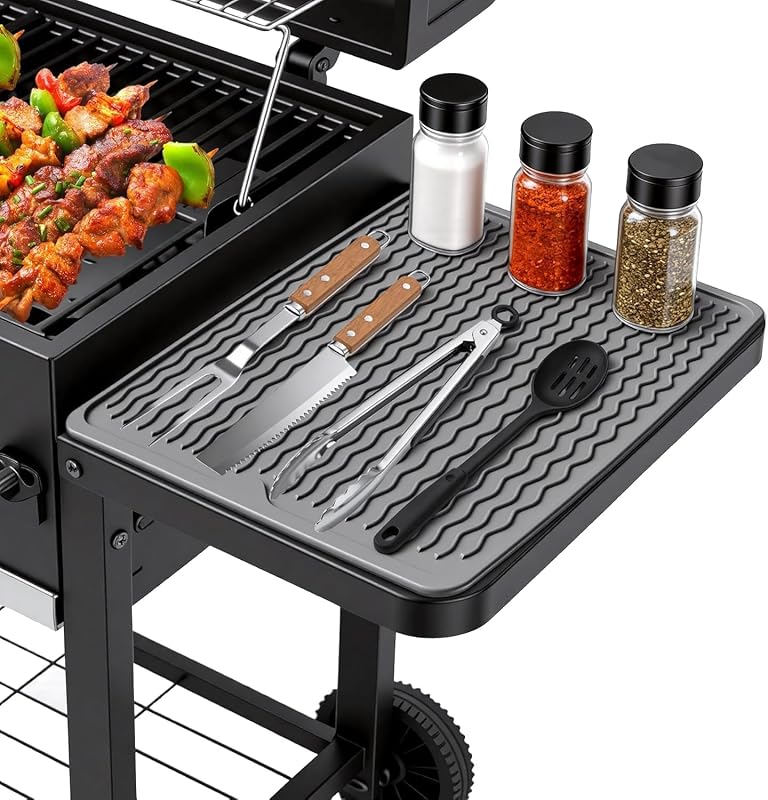 Silicone Grill Tool Mat for Blackstone Griddle Side Shelf Spatula Mat | BBQ Accessories Rest Mat for Weber Traeger Pit Boss Flat Top Grill Smoker,Outdoor Kitchen Countertop Mat,Gifts for Men (Grey)