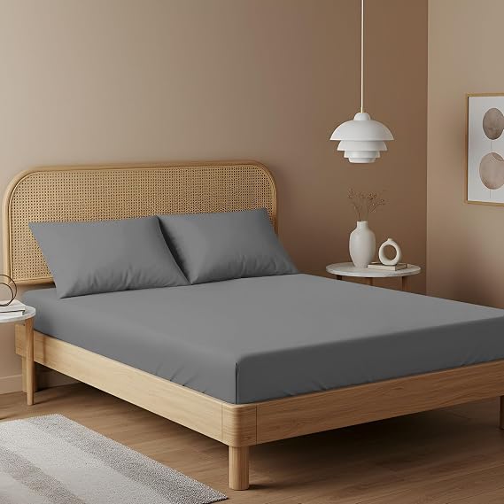 Double Fitted Sheet - 135 x 190cm with 30cm Deep Pocket, Soft Brushed Microfibre, Wrinkle-Free, Easy Care, Fade & Shrink Resistant by MAGNA COLLECTION (Grey, Double)