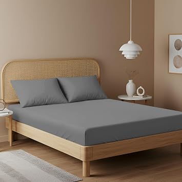Double Fitted Sheet - 135 x 190cm with 30cm Deep Pocket, Soft Brushed Microfibre, Wrinkle-Free, Easy Care, Fade & Shrink Resistant by MAGNA COLLECTION (Grey, Double)