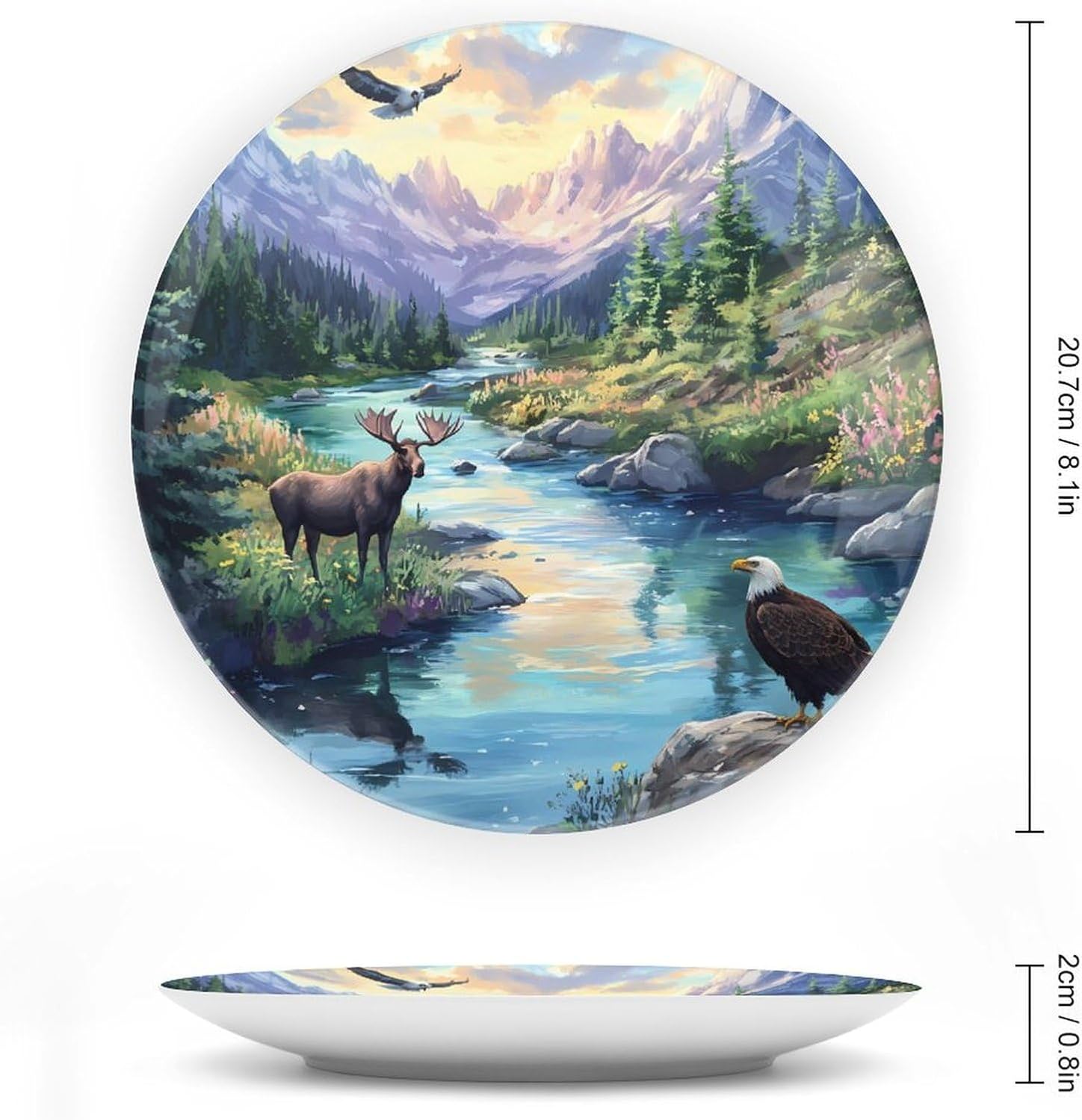Mooses Eagle1 In The Mountains Decorative Plates for Display Ceramic Plate Tray with Stand Hanger Home Decor