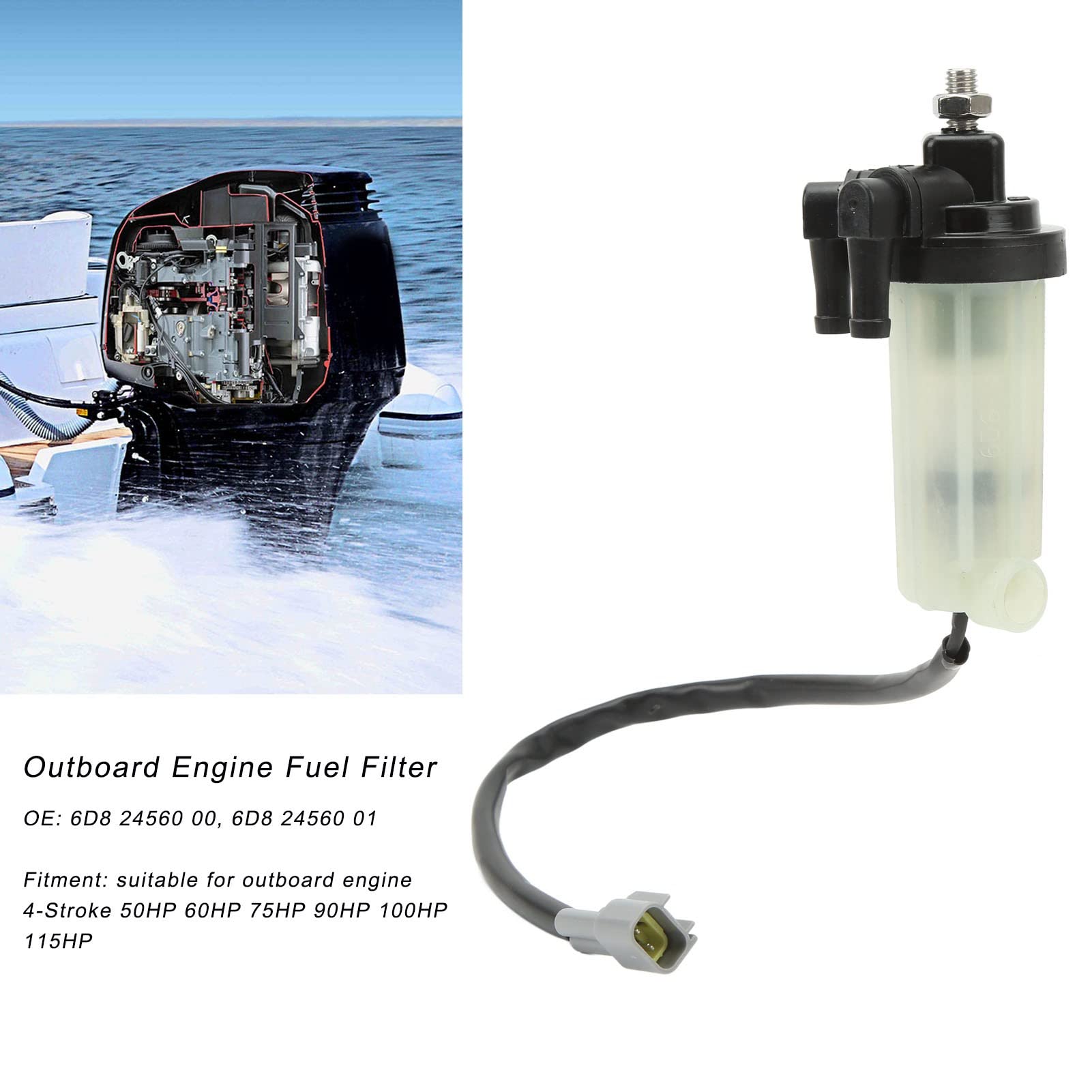 Filtro de Combustible para Motor fueraborda con línea 6D8 20 00, Conjunto de Filtro de Combustible para Motor fueraborda de 4 Tiempos 50HP 60HP 75HP 90HP 100HP 115HP