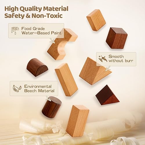 Miniatura 5 de Beright Juego de bloques de madera de 32 piezas, hechos de materiales naturales, incluyendo sapele y haya