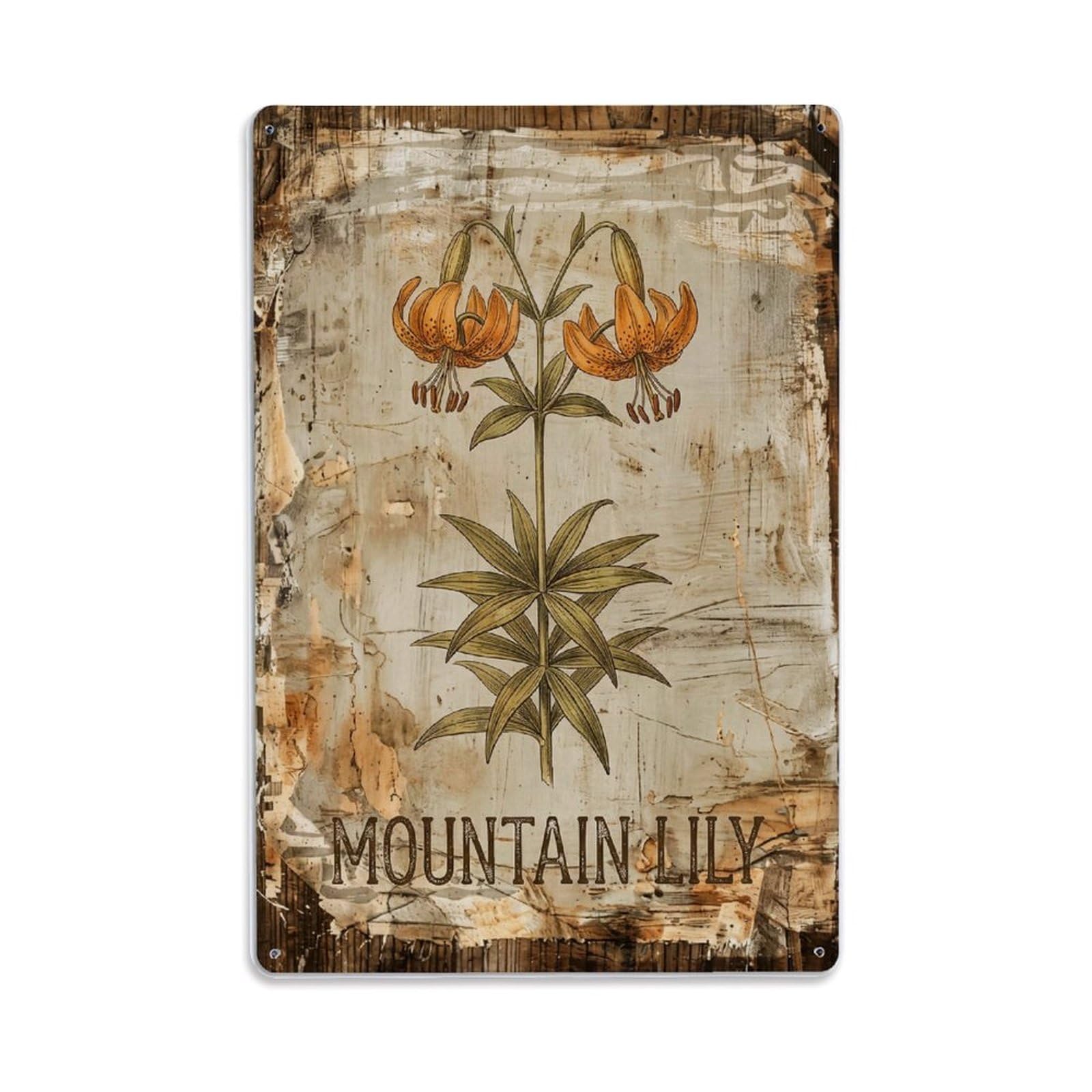 Fqnyr Style Mountain Lily Alpine Metal Tin Sign Plaque Wall Decor For Cafe, Club Bar, Office, Home Garden Metal Poster 8X12inch