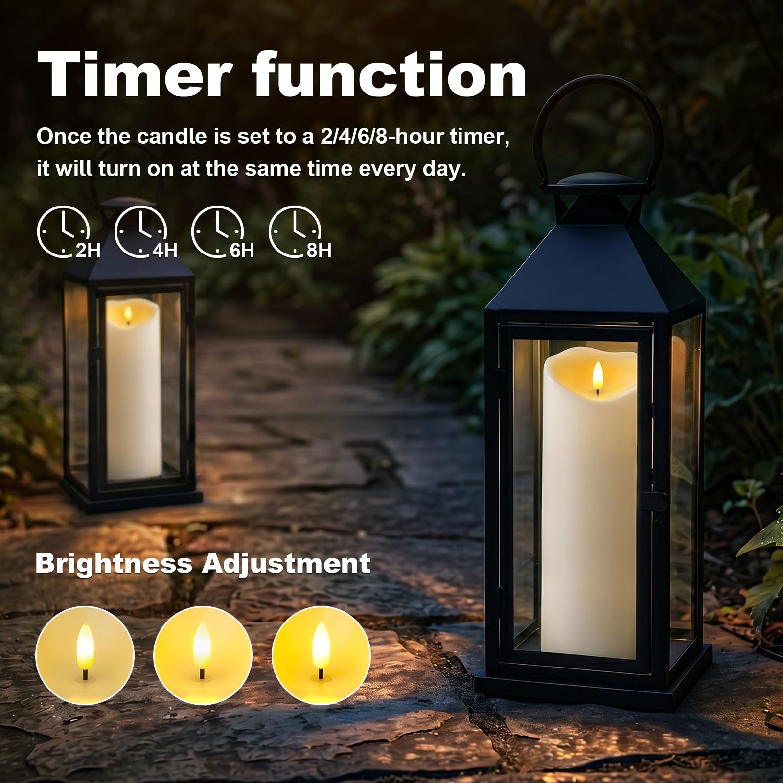 Amagic Velas grandes impermeables sin llama de 4 x 12 pulgadas, funcionan con pilas, control remoto y temporizador, vela LED parpadeante para decoración de patio al aire libre, patio, porche, blanco