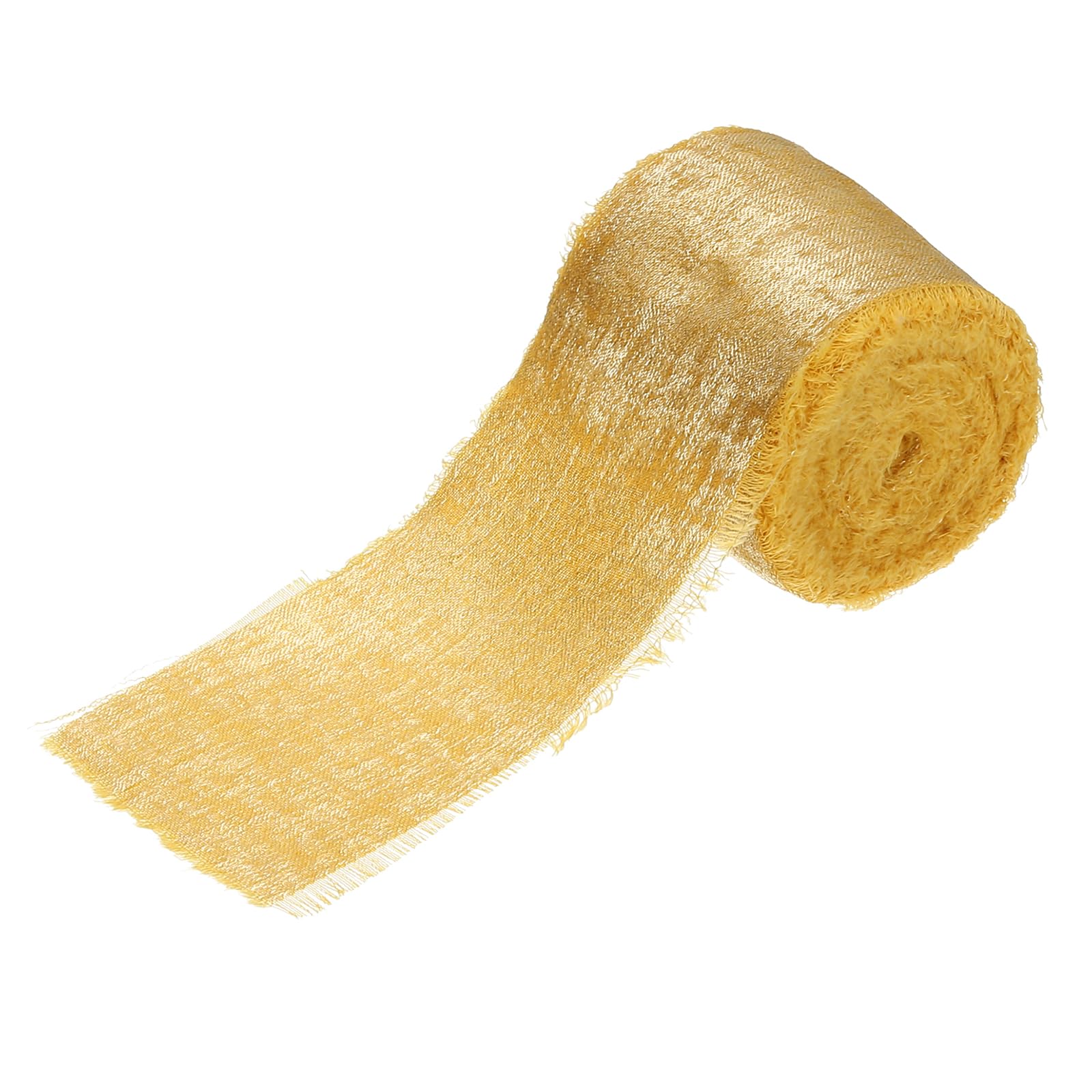 PATIKIL Shimmery Chiffon Ribbon, 1 Roll 1.5 Inch 15 Yard Metallic Frayed Fringe Ribbon Silk Satin for Flower Bouquet Gift Wrapping Wedding Invitations, Gold Tone