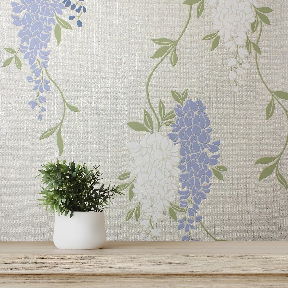 Fine Decor FD43674 Wisteria Floral Blue Wallpaper, Blue