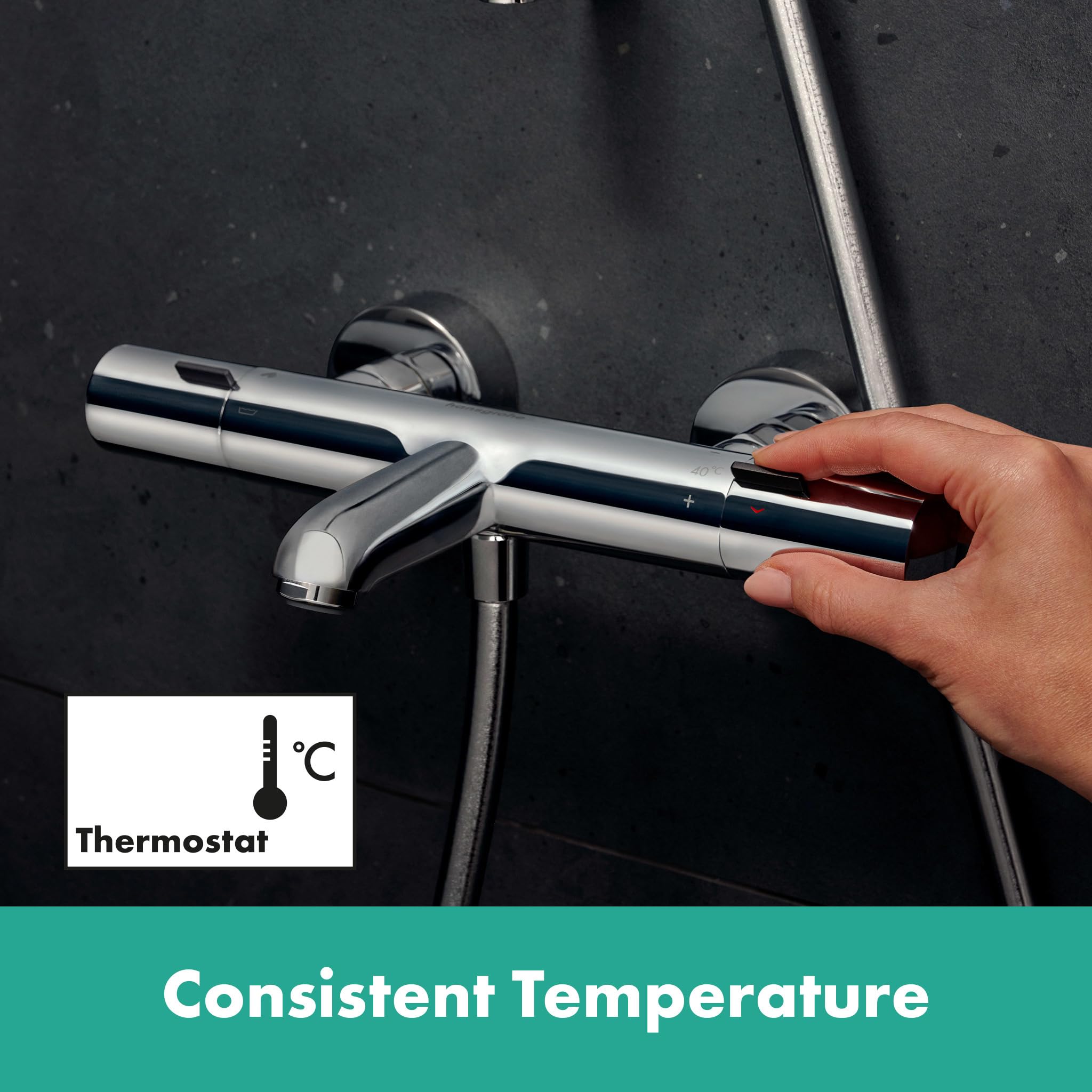 hansgrohe Ecostat Fine - Wannenthermostat Aufputz, Wannenarmatur mit Sicherheitssperre (SafetyStop) bei 40° C, Thermostat für die Badewanne, Mischbatterie für 2 Verbraucher, Chrom, 13325000