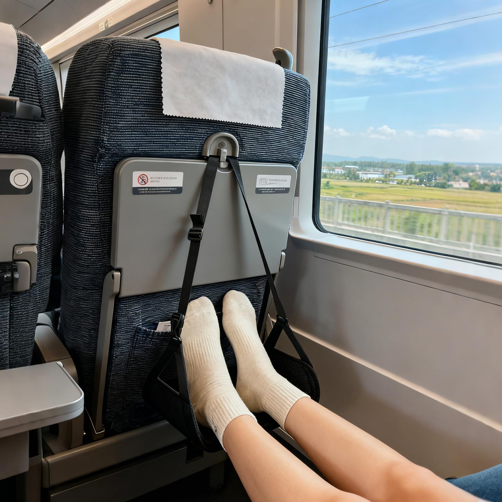 Poggiapiedi Aereo Con Tavola Di Bambù, Portatile E Regolabile Amaca Piedi Aereo, Viene Fornito Con Maschera Per Gli Occhi, Adatto Per Ufficio, Viaggi In Auto E In Aereo, Ecc