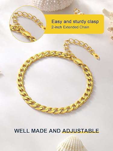Miniatura 3 de ChainsPro - Pulsera de tobillo ajustable para mujer y hombre, estilos fígaro, trigo, bizantina, espiga, cubano, con cierre resistente, chapada en