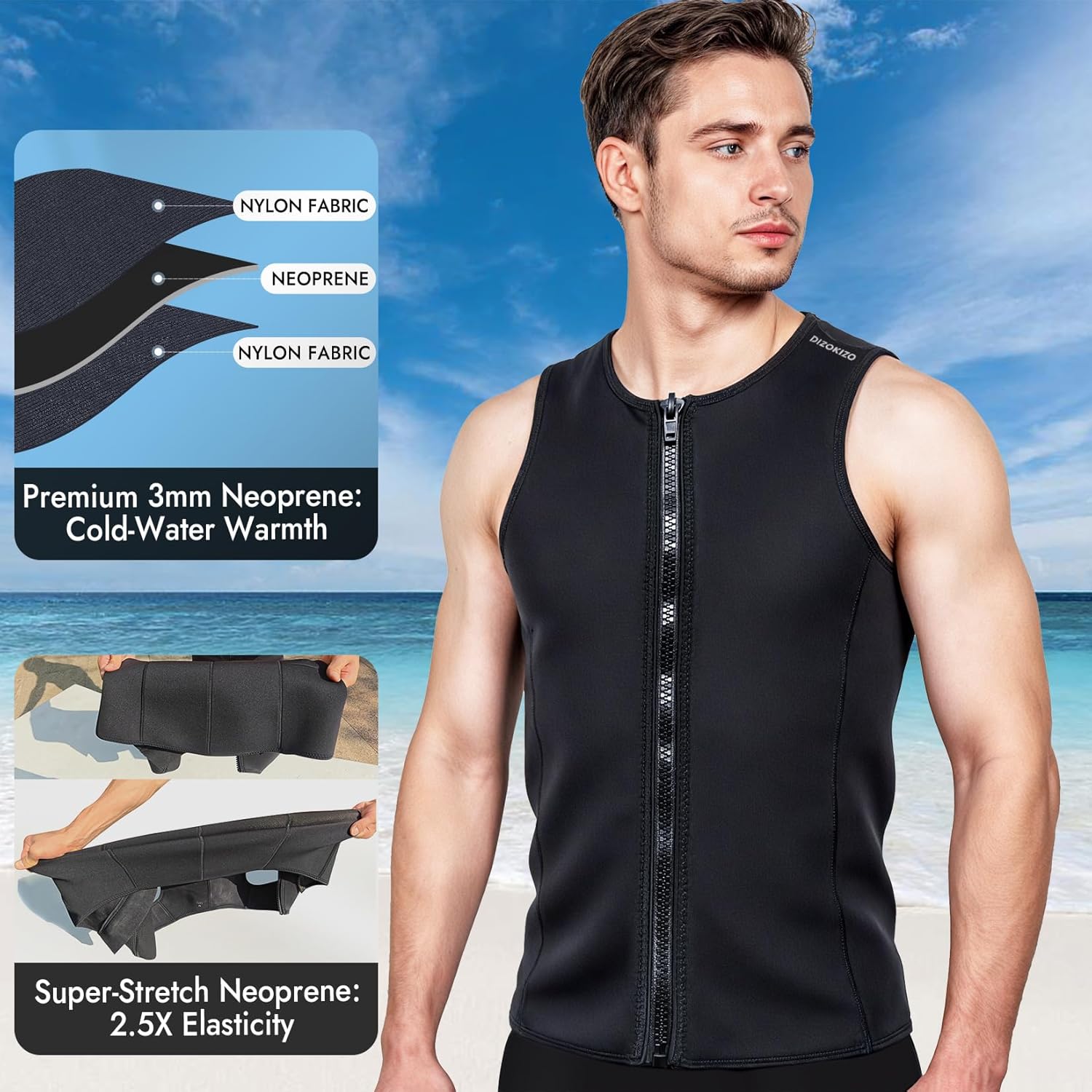 Wetsuit Top 3mm Neoprene Thermal Sleeveless Swimming Tops for Men Women Dive & Swim Vest for Scuba Diving Surfing Sailing Slimming Sauna