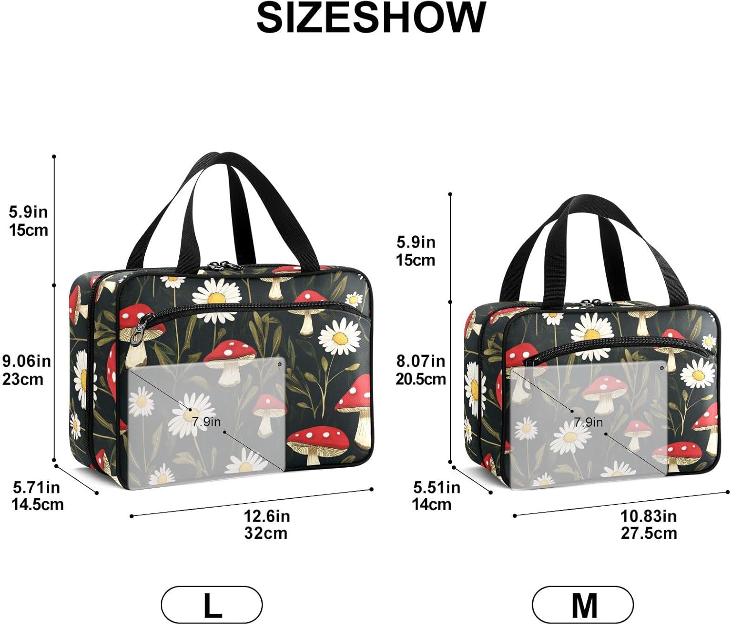 Fustylead Watercolor Amanita Mushrooms and Daisy Travel Pill Bottle Organizer Large Home Storage Medication Bag with Zipper for Vitamins, First Aid, Fish Oil, Medical Supplies