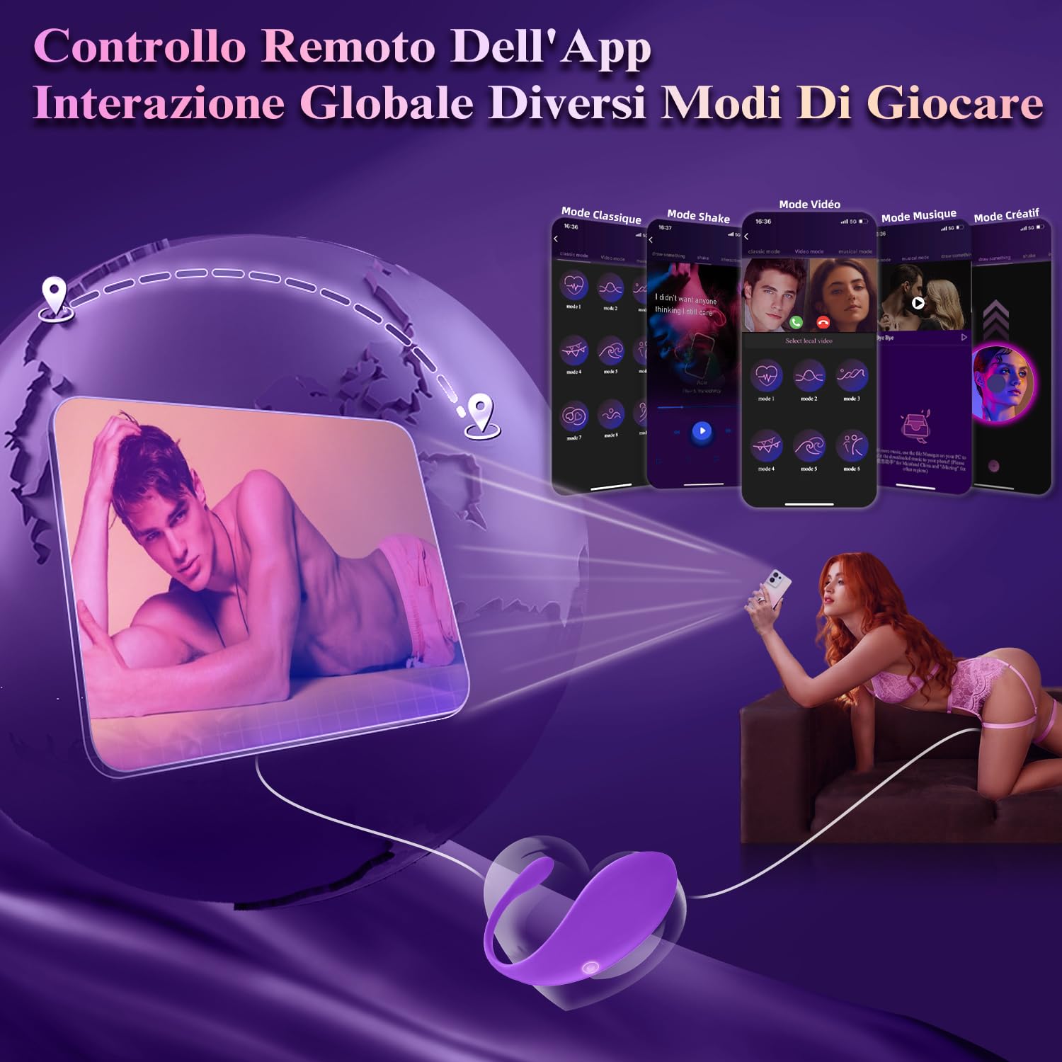 Vibratoreper Donna Professionale Ovetto Vibrante Donna Telecomando con App 9 Modalità Sexytoysys Coppia Vibratore per Vibratore Clitoride Wireless Sex Toys toys Sessuali per Sex Toy (Viola)