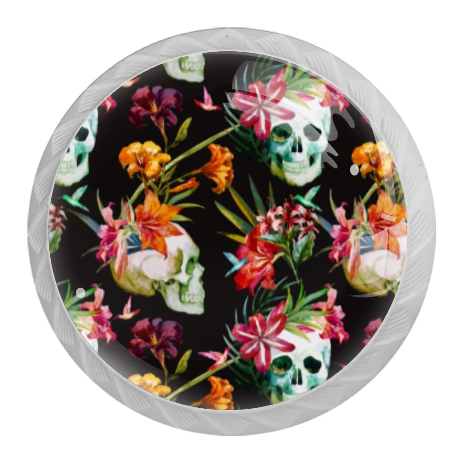 Tqmspg 4 Pieces Drawer Pulls Skull and Flowers Door Knobs Dresser Handles for Kitchen Wardrobe Cupboard Hardware Furniture
