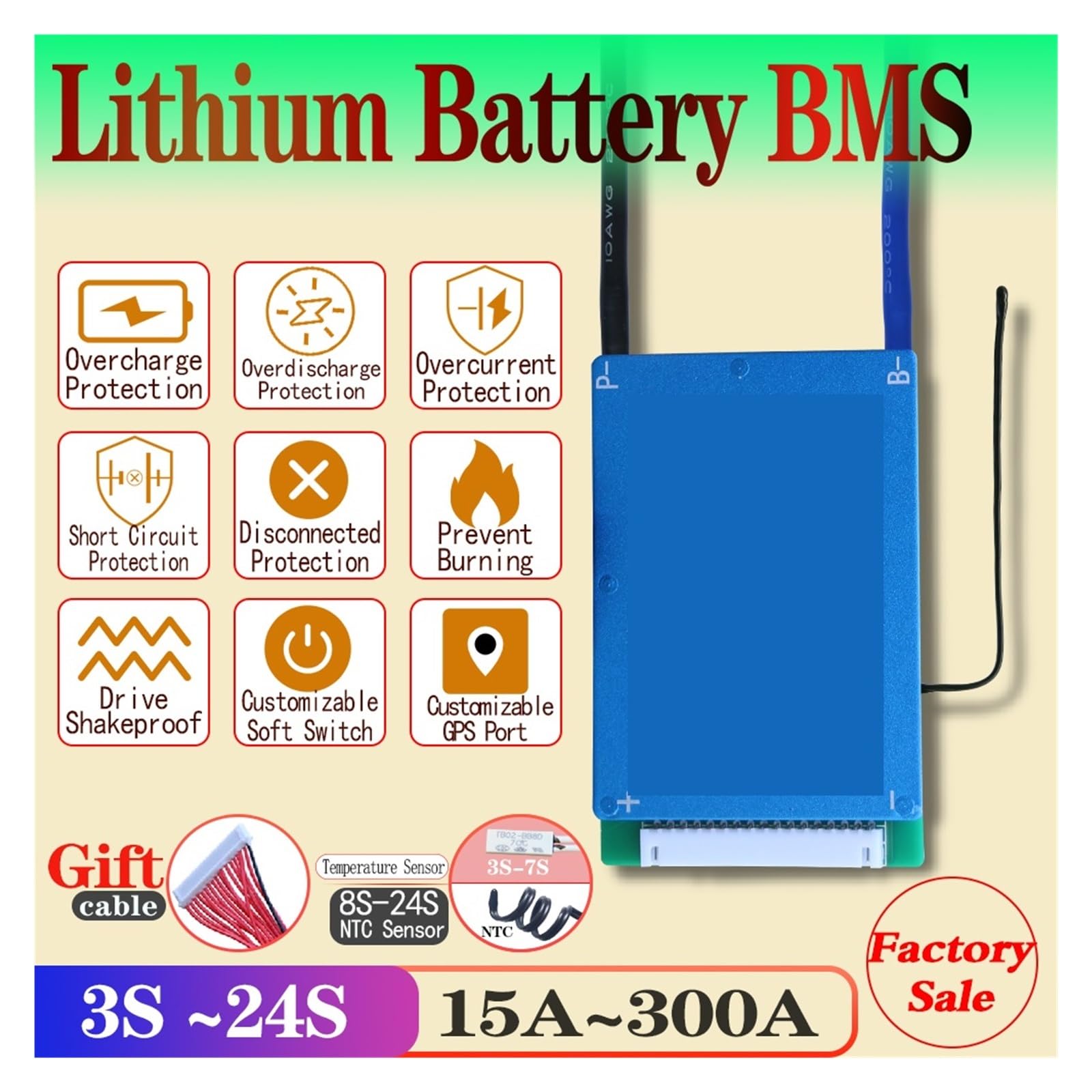 Płyta BMS, Li-ion BMS 3S 4S 6S 7S 8S 10S 12S 13S 14S 15S 16S 17S 19S 20S 21S 23S 24S 12V 24V 36V 48V 60V 72V 50A 80A 130A 150A 200A(Li-ion 14S 48V,20A)