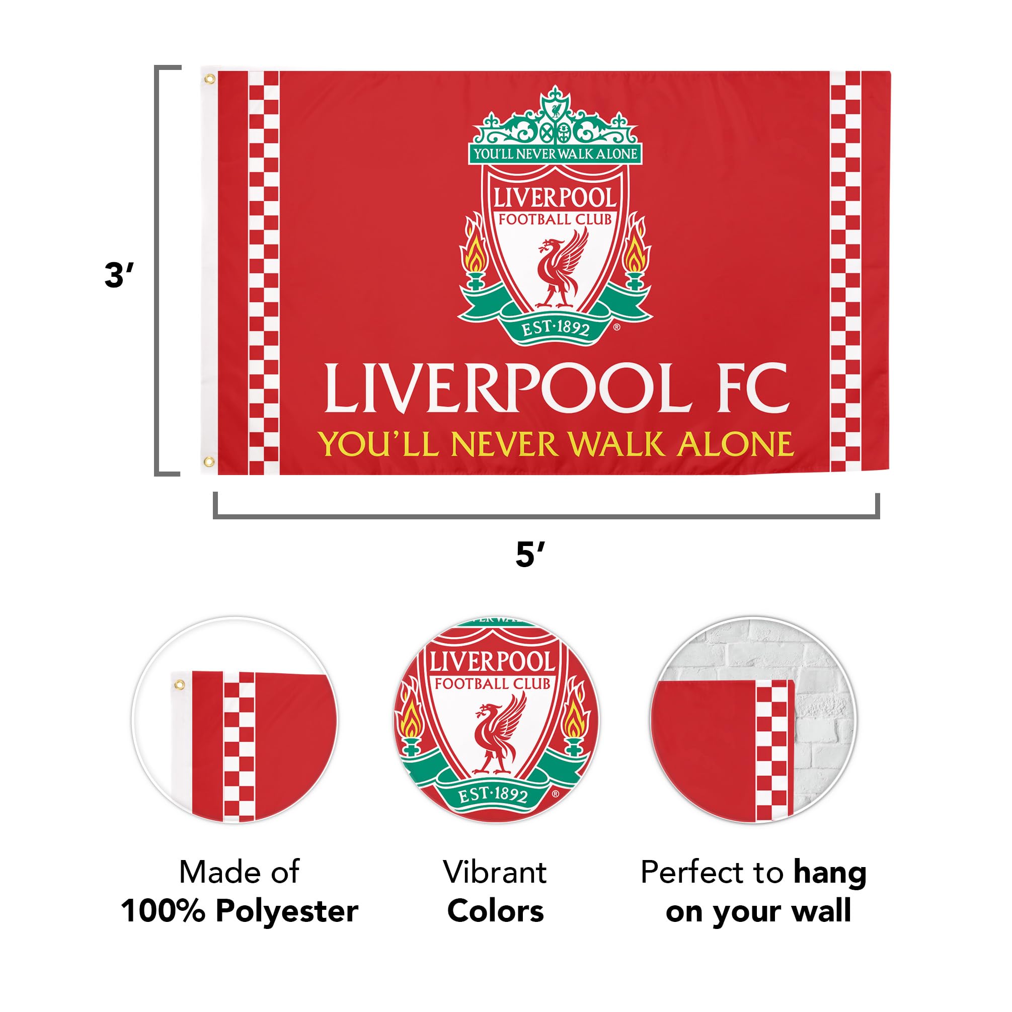 Desert Cactus Liverpool FC-Flagge, 90 x 152 cm, Fußball draußen (Flagge G) | Offiziell lizenziertes LFC Liverpool FC Reds Team-Logo-Banner, Merch, für Innen- und Außenbereich, 90 x 150 cm
