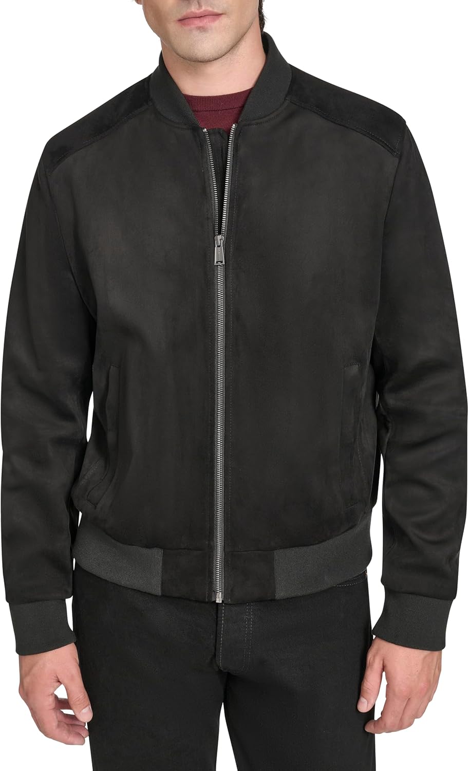 Cole Haan Men's Rib Knit Collar Fully Lined Faux Suede Jacket