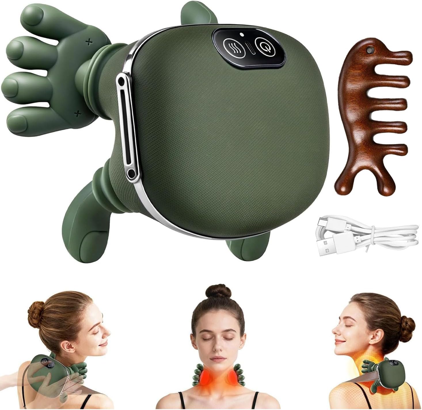Neck And Shoulder Massager, with Heat, Simulated Human Hand Design, Hand Shoulder and Neck Relaxation Massager Cervical Massager, for Relief and Muscle Relax, with Meridian Massage Comb