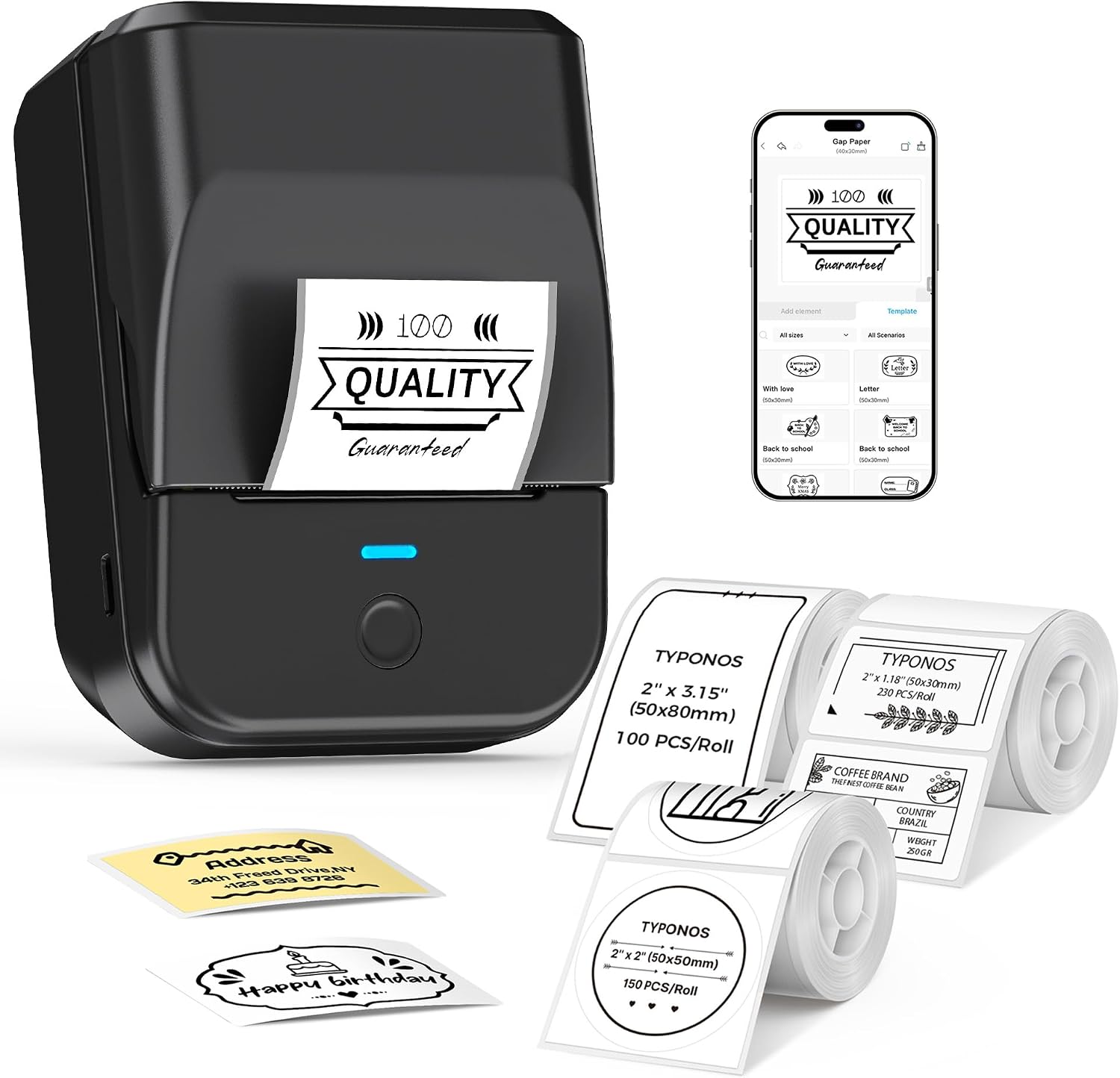 PM240 Label Maker Machine with 3 Tapes, Label Printer Black, Set 2