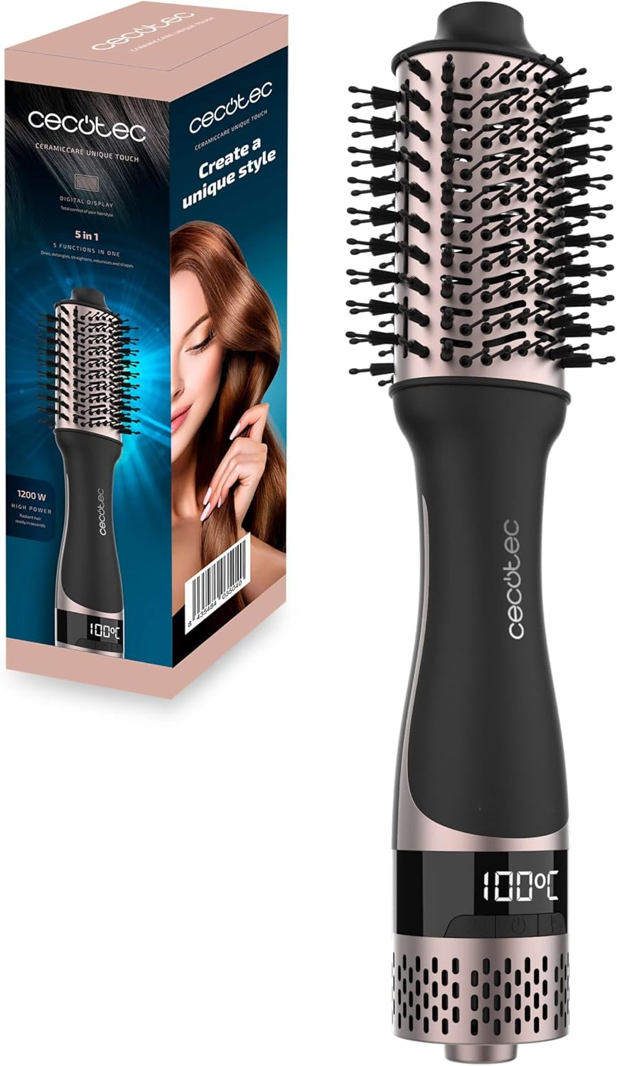 Cecotec Cepillo de Aire 5 En 1 Ceramiccare Unique Triangle. Potencia 1200W, Cabezal Cerámico, 5 En 1, Cable 360º, Tecnología Iónica, Peinados Rápidos, Sin Frizz, Estilo Profesional, Volumen Radiante