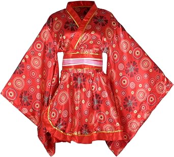 Womens Short Kimono Dress Floral Print Japanese Traditional Sexy Geisha Robe Bathrobe Skirt Belt Outfit