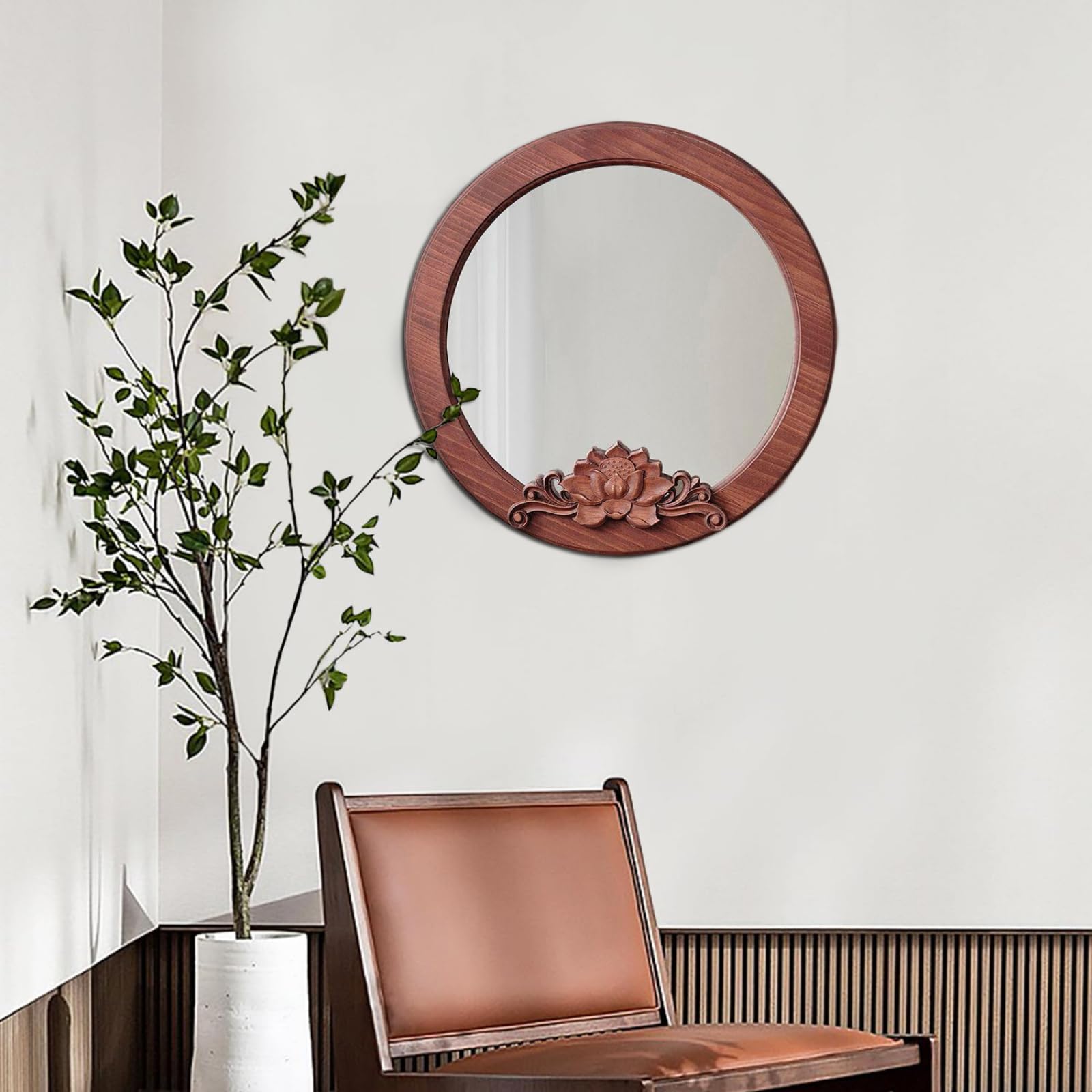 Amazon.com: JZIAQTIELTD Wood Round Flower Wall Mirror, Circle