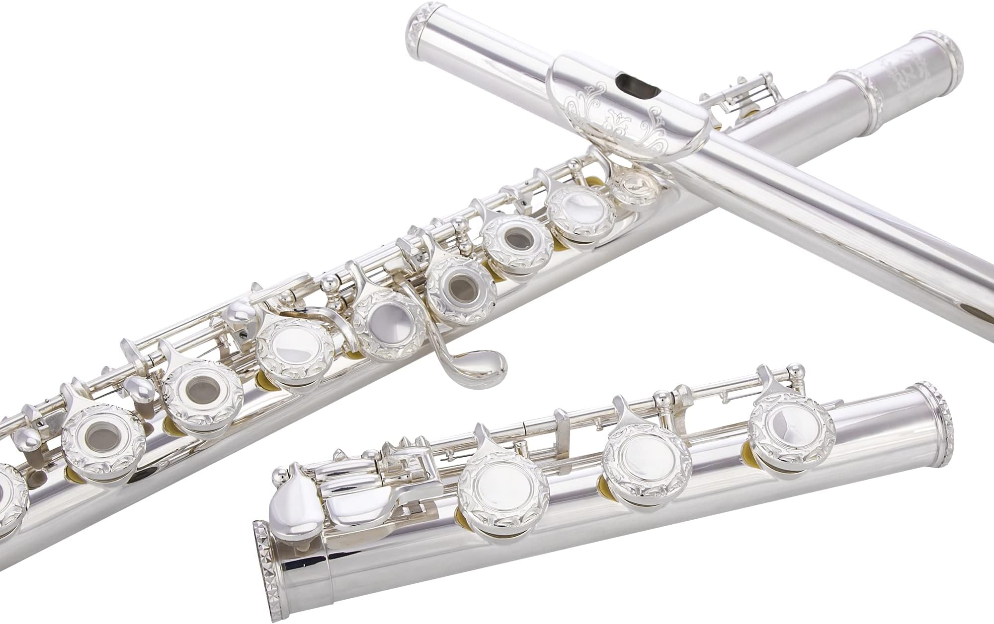 HAND-ENGRAVED SILVER PLATED HIGH GRADE FLUTE 17 Hole OPEN/CLOSED C Flute With Case, Tuning Rod and Cloth and Gloves,HIGH GRADE HAND ENGRAVED
