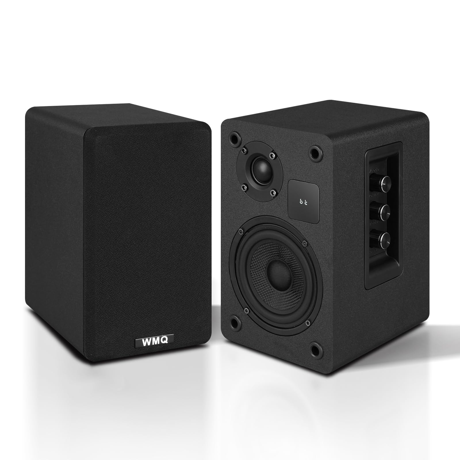 Powered Bookshelf Speaker Pair,60W Home Stereo Speakers with BT,AUX & Type-C Input, 5.5" Carbon Fiber Woofer & 1" Tweeter, Compatible with Turntable, Record Player, Desktop PC and Monitor (Black)-image-14