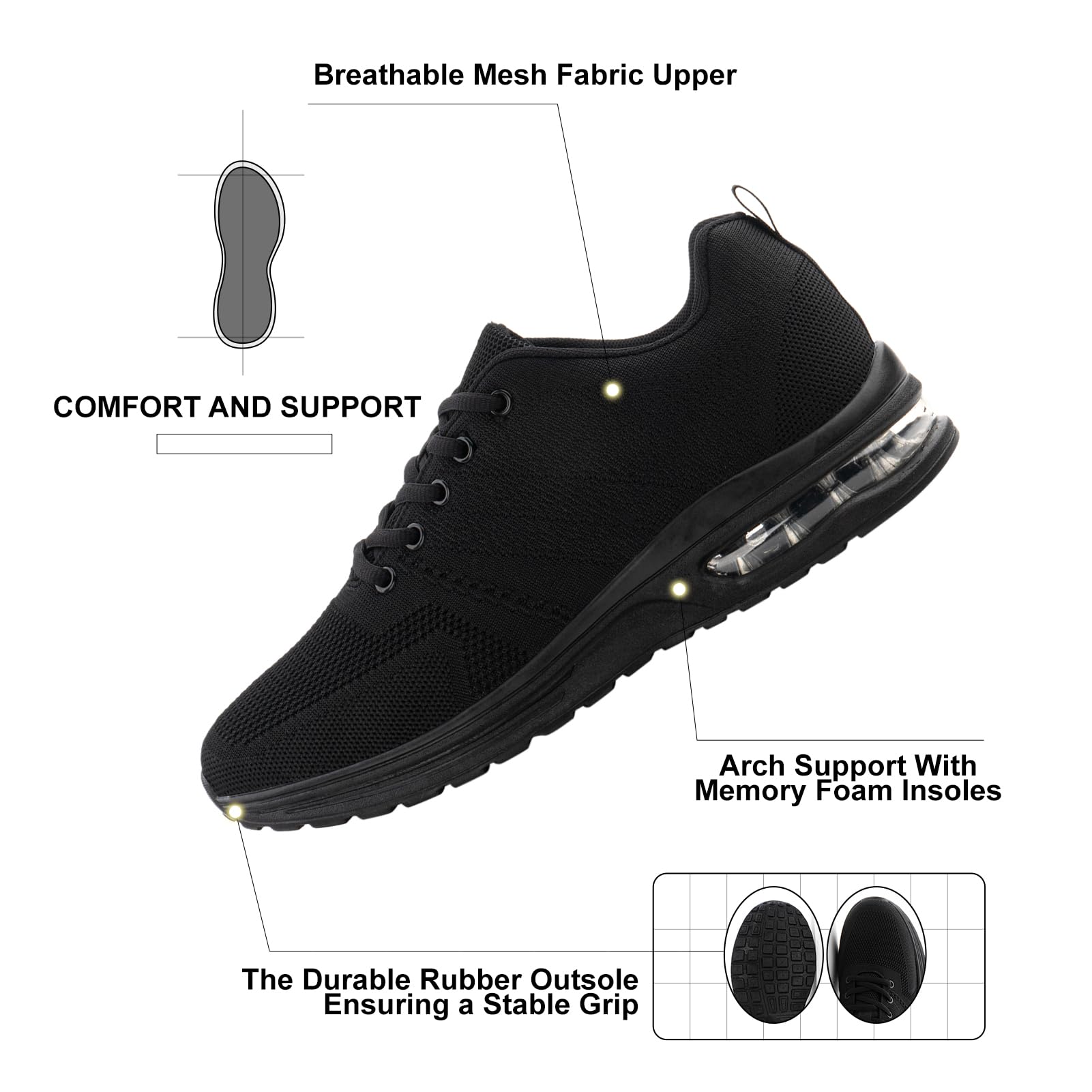 NEOKER Scarpe Running Uomo Donna Scarpe da Corsa Sneakers Scarpe Ginnastica Scarpe Trail Running Scarpe Sportive Platform Outdoor Nero Blu 36-48 EU