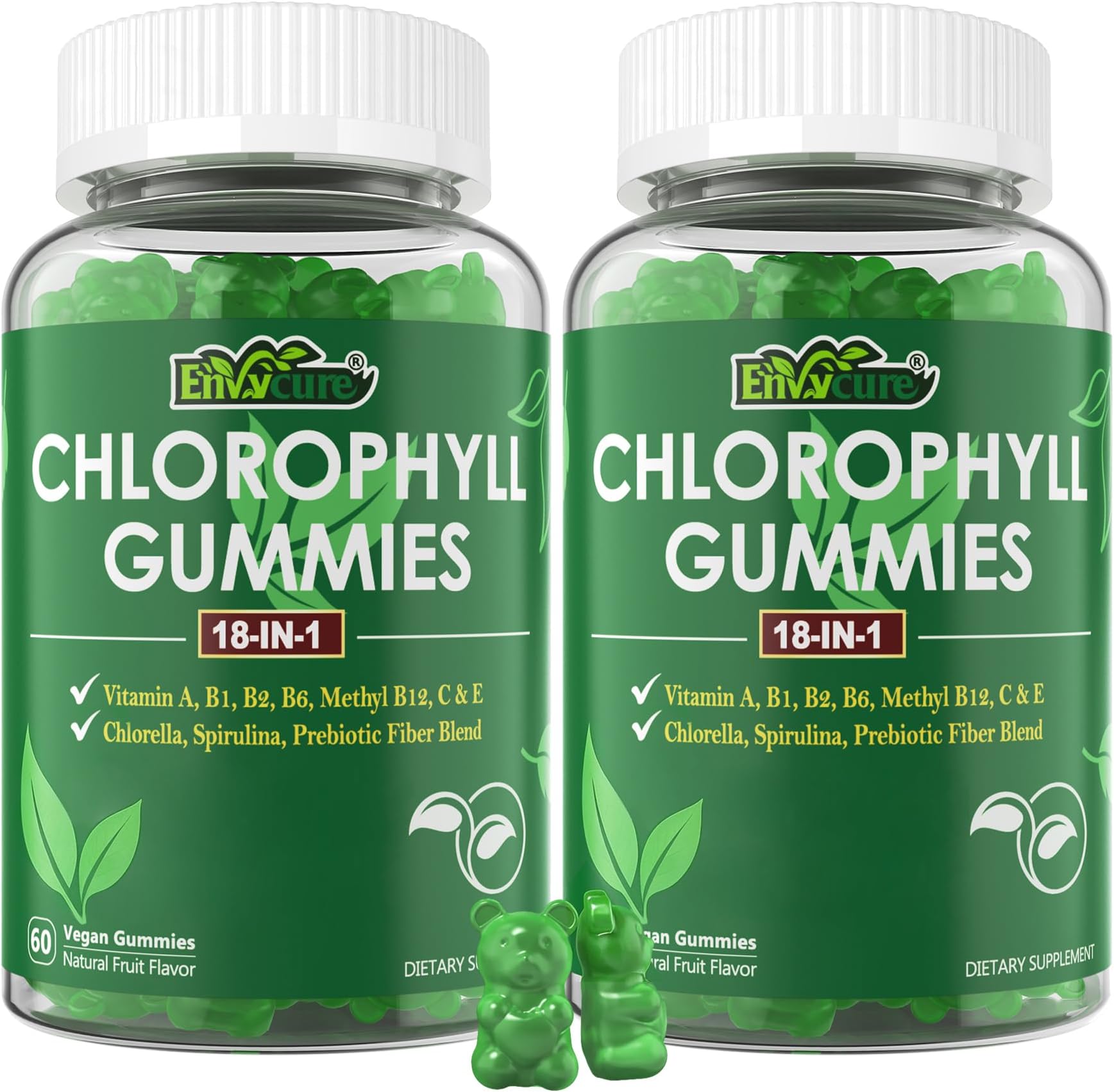 Chlorophyll Gummies, High Potency 200mg, with Organic Ashwagandha & Vitamin D - Natural Energy Booster, Immune & Digestion System Support, Internal Deodorant, Anti-Inflammatory, Skin Care, 2Pc/120ct