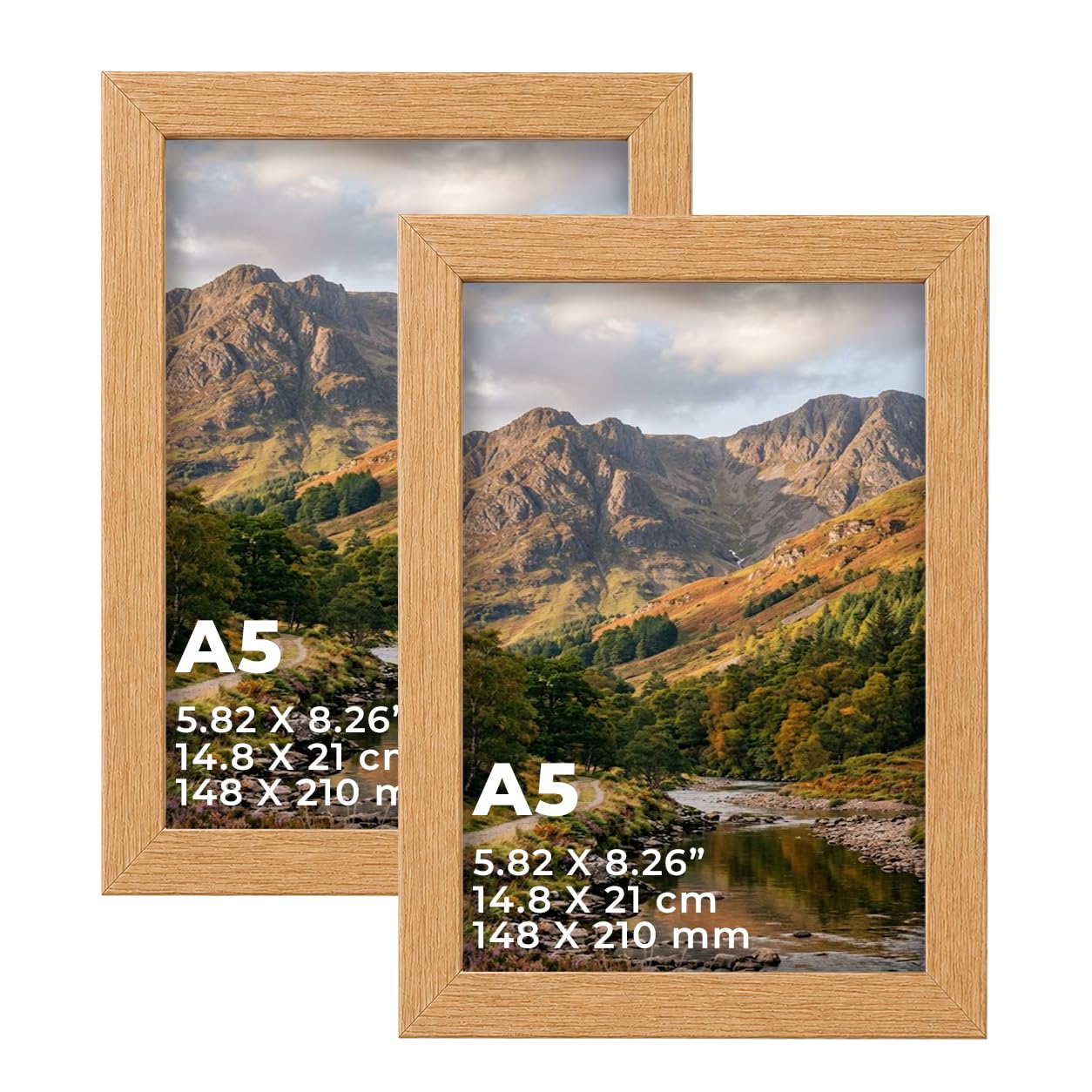 DECORO Oak A5 (14.80X21.00 CM) Pack of 2 Picture Frame with Plexiglass Front & Engineered Wood Construction, Wall Hanging Display for Photos, Posters, Prints & Artwork, Portrait or Landscape