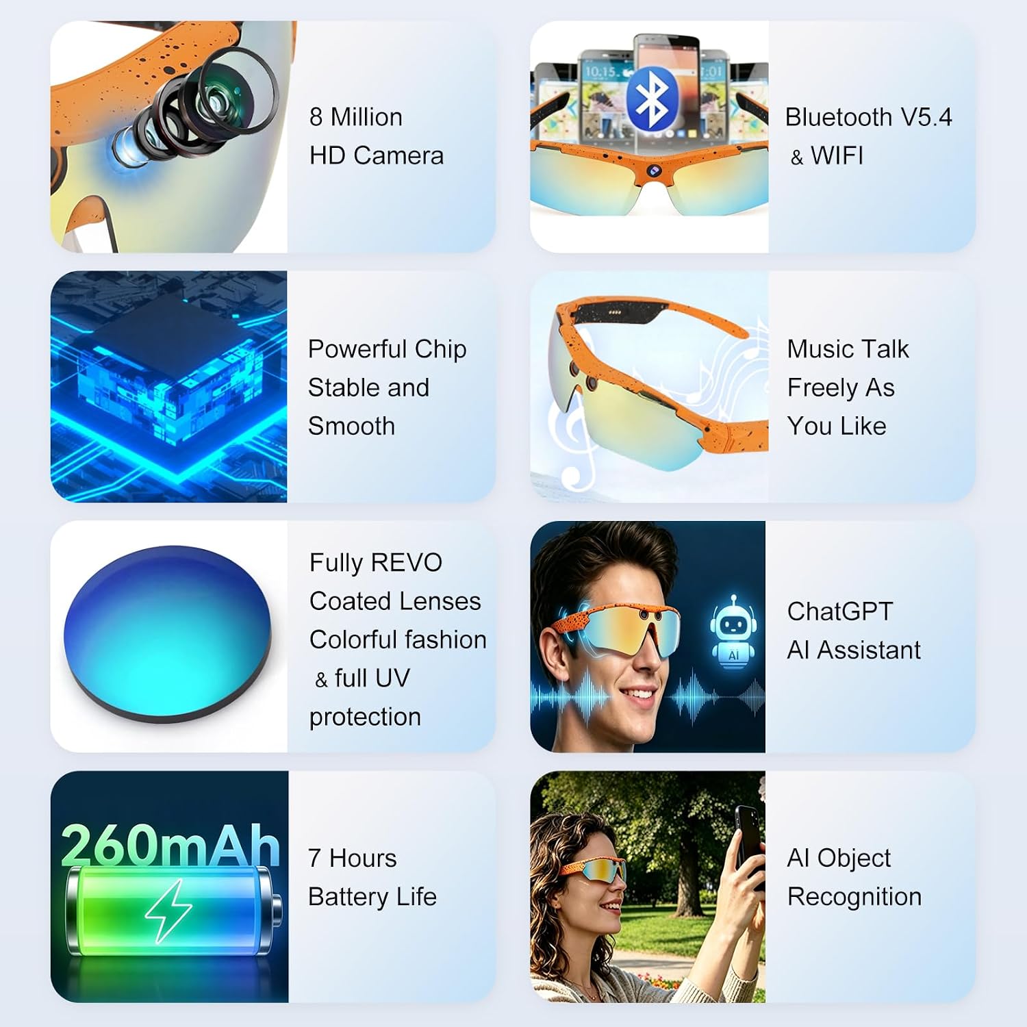 AI Smart Sports Glasses with 8MP Camera, 4K Video Recording Glasses