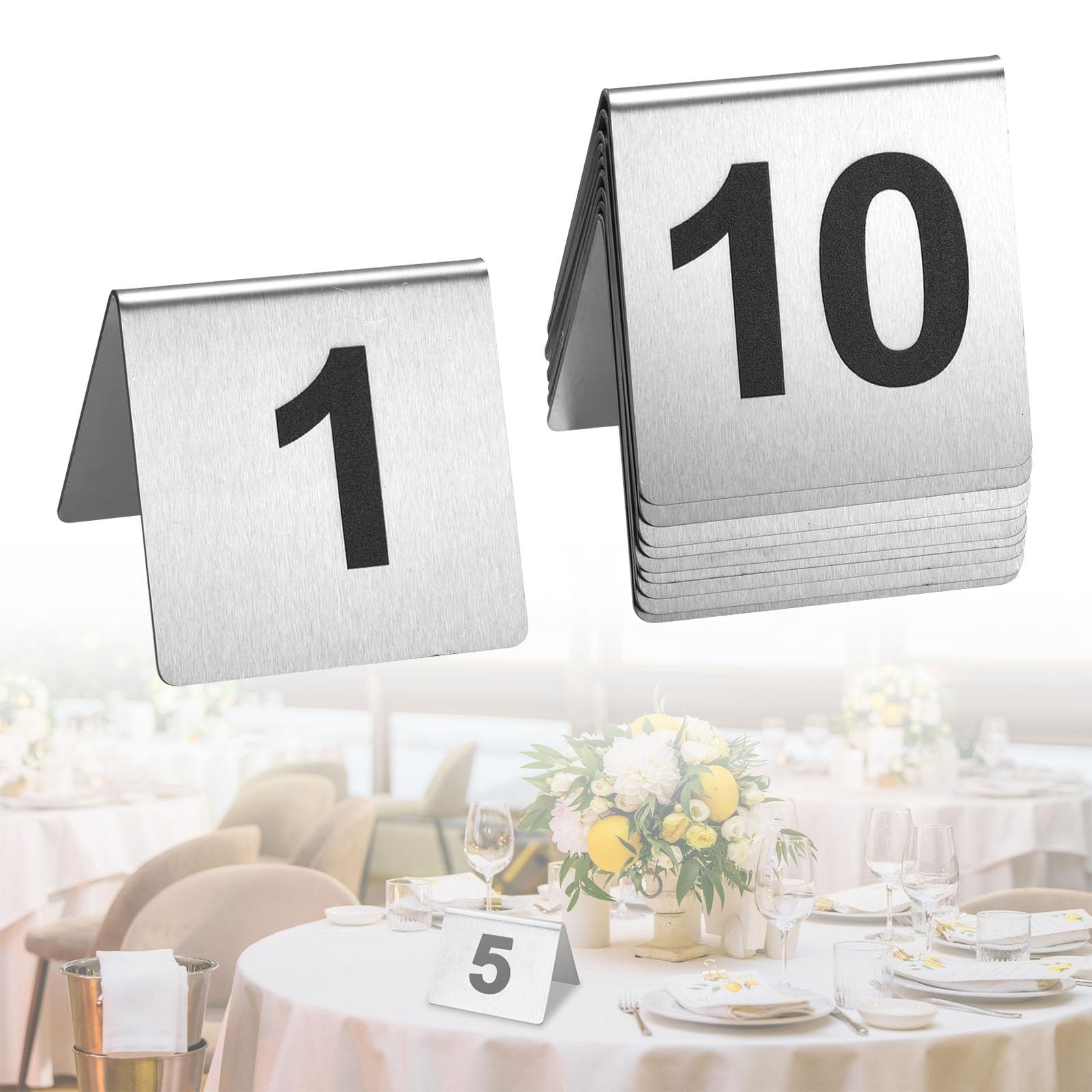 Números De Mesa Apilables De Metal, Tarjeta De Número De Mesa De Doble Cara | Señales De Números 1-50 De Acero Inoxidable For Restaurantes Cafés Bares Boda, Mesa De Carteles
