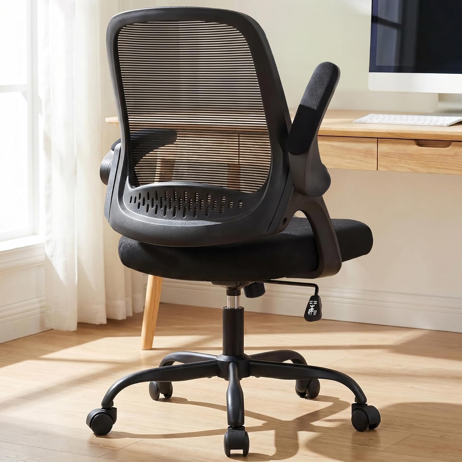 NEO CHAIR Office Computer Chair Ergonomic Mesh Back Flip-Up Arms Mesh Black