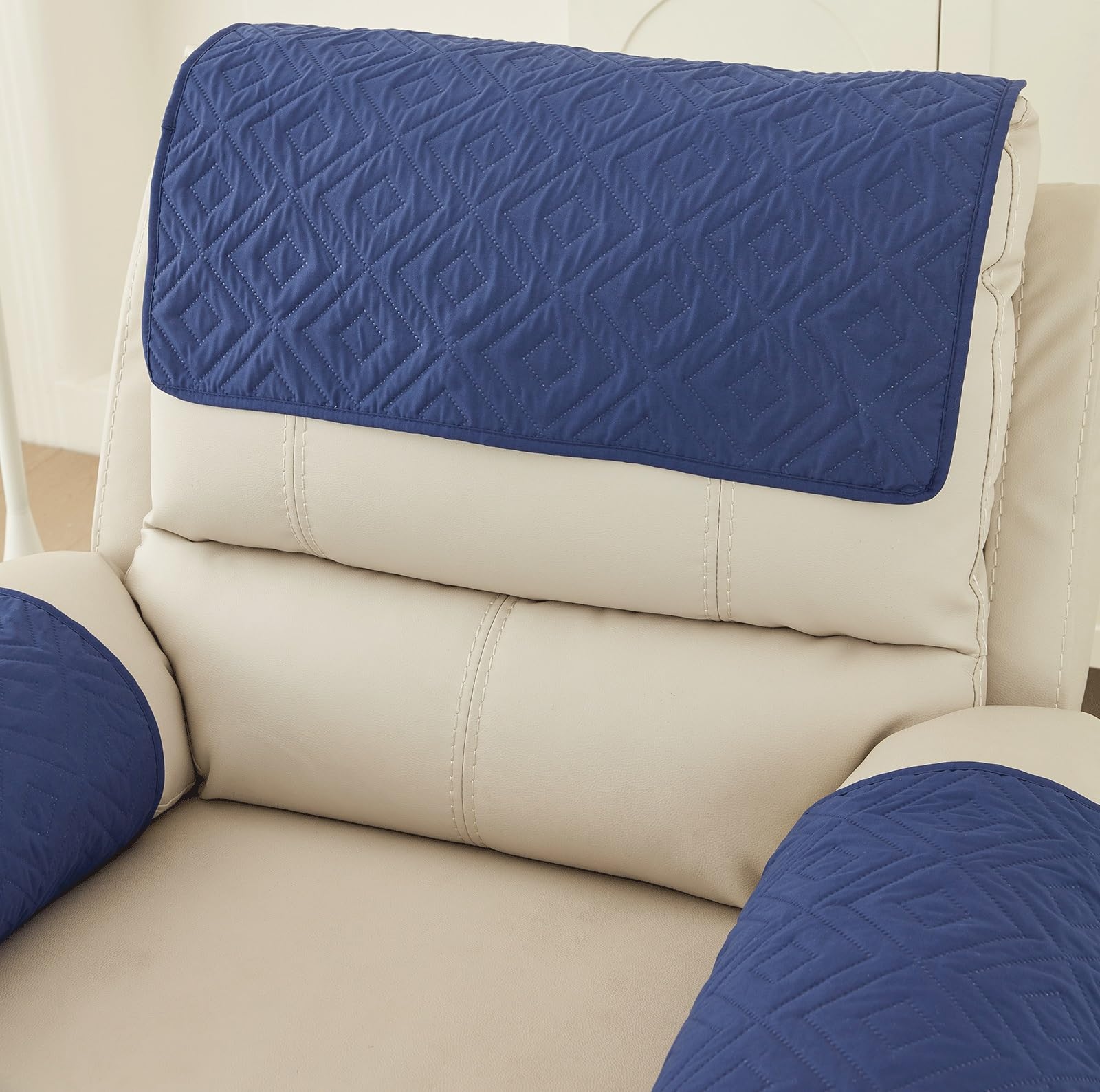 Copribraccioli Divano 3 Pezzi Con Tasca - Rivestimento Antiscivolo Per Poltrone E Sofà, Bianco - Foto 5