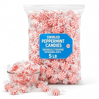 Swirled Peppermint Candies, Individually Wrapped Refreshing Mints, 5 lb
