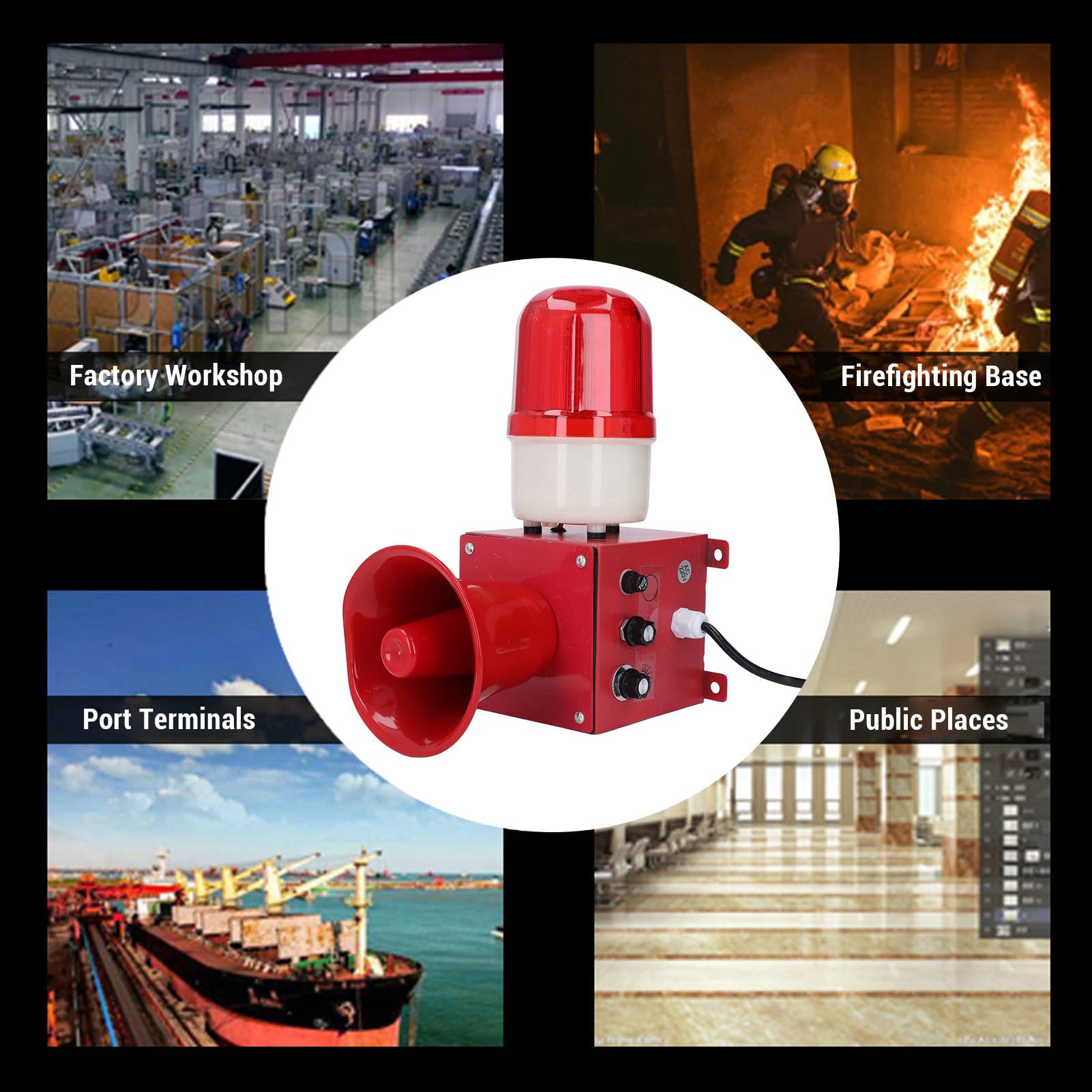 Eujgoov Luci Strobo di Emergenza 130 Db, Suono Industriale e Allarme Leggero Allarme Esterno Sirena Corno (Spina Europea 220 V)