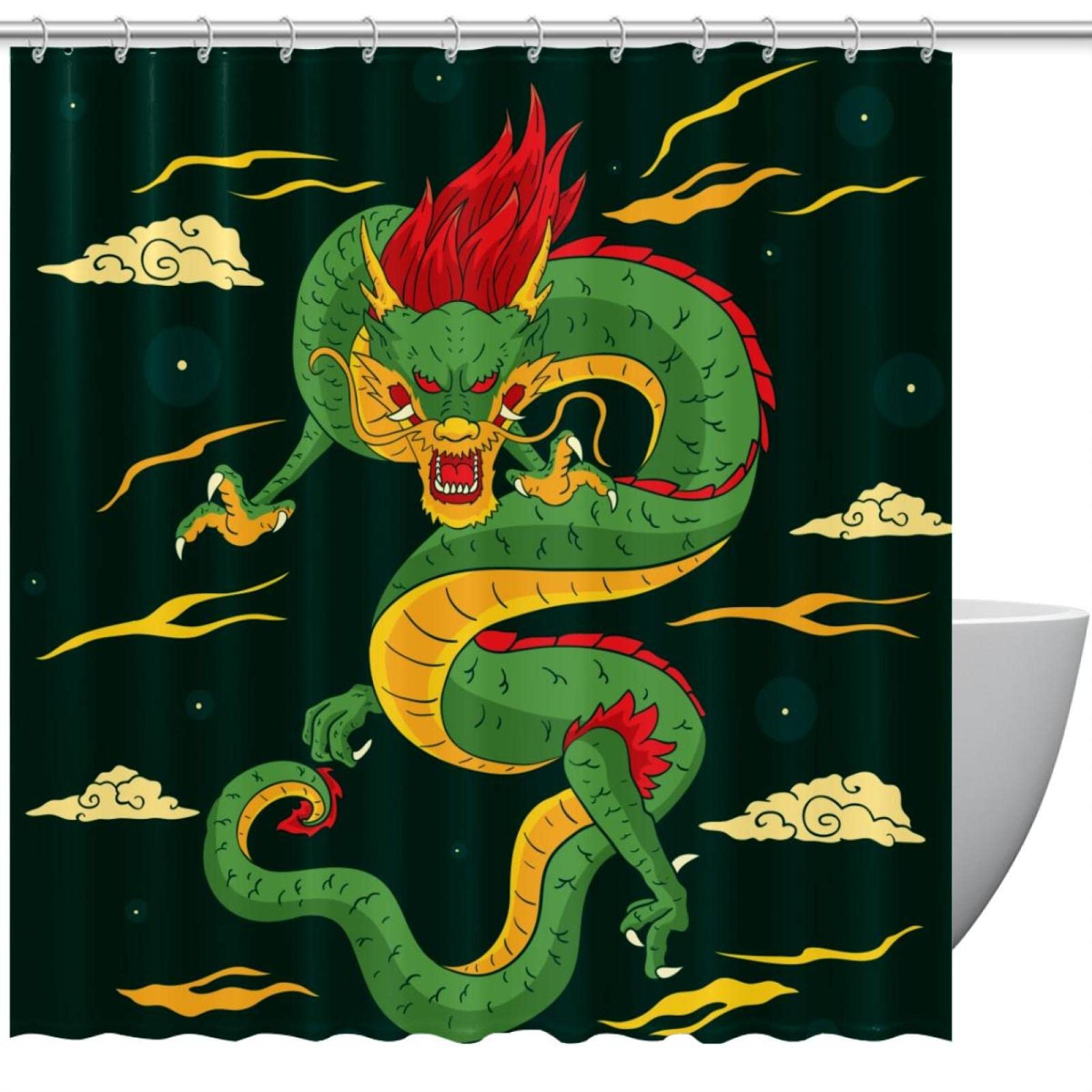 Rideau de douche dragon chinois contre les éclaboussures salle de bain vert
