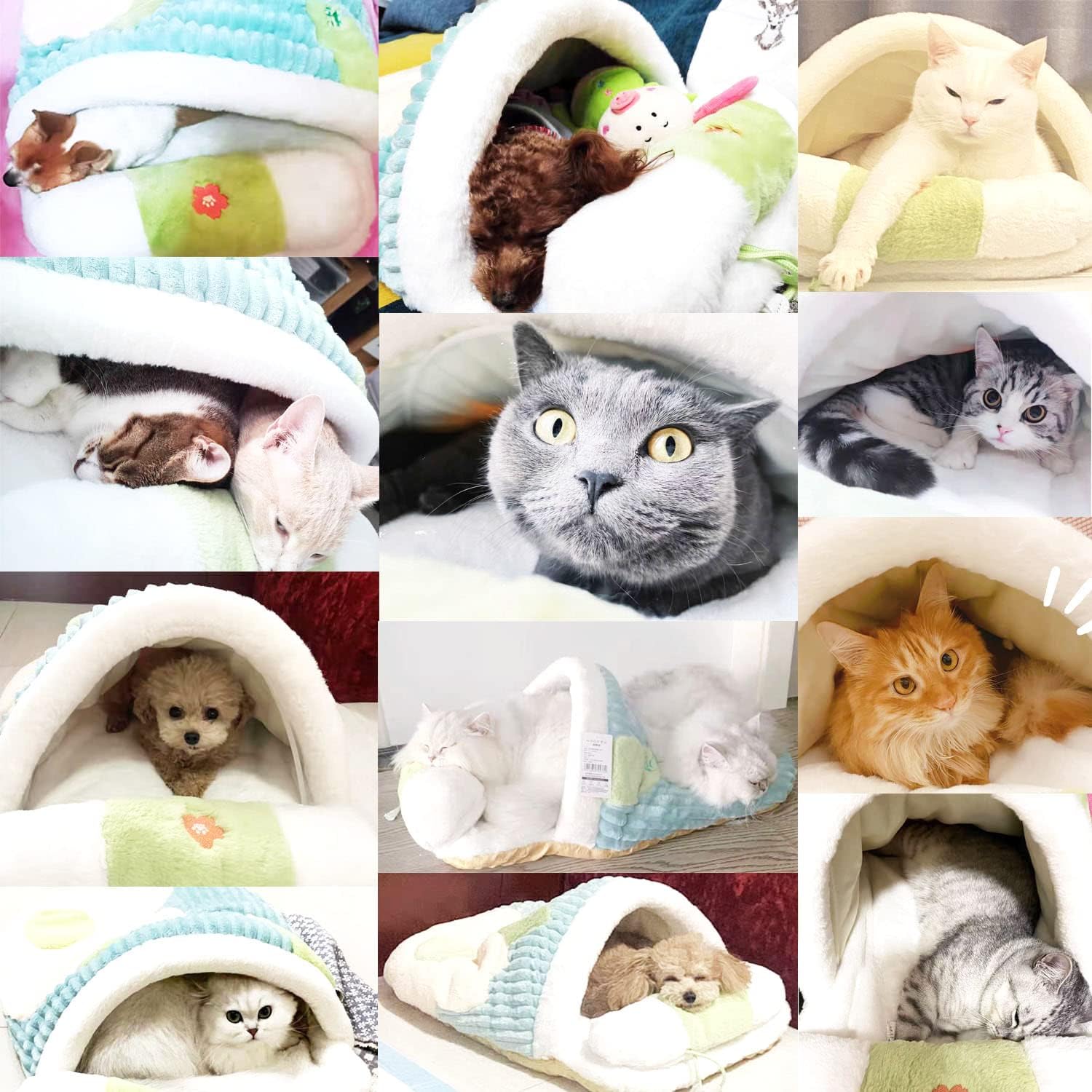 Cute Pet House,Cat Slipper Sleeping Bag with Pillow,Covered Hide Hood Cute Cave Cat Bed,Calming Dog Bed,Soft Warm Cozy Pet Supplies for Cat and Puppies Below 17lbs