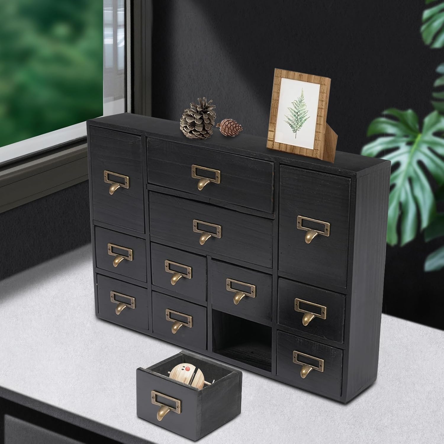 Mobile Contenitore in Legno A 12 Cassetti con Maniglie in Metallo - Perfetto per Organizzare Forniture da Farmacia, Materiali per Arti E Mestieri, Ufficio Domestico O Biblioteca. Black