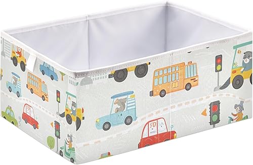 Miniatura 2 de Kigai Cubo de almacenamiento de autos de dibujos animados, 11 x 11 x 11 pulgadas, cubos de almacenamiento plegables de tela, cestas de
