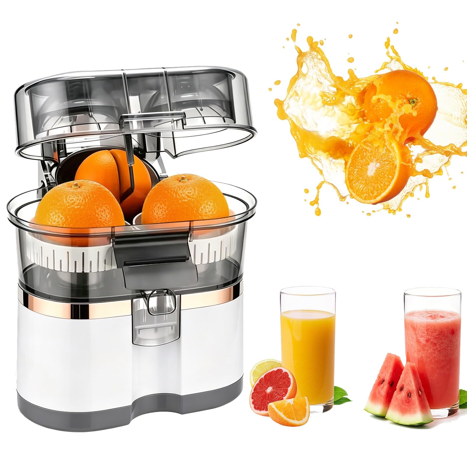 Exprimidor de cítricos mejorado,eléctrico de doble cabezal | Exprimidor eléctrico de naranjas con cortador incorporado,exprimidor de naranjas,limas y limones con un solo botón(White)