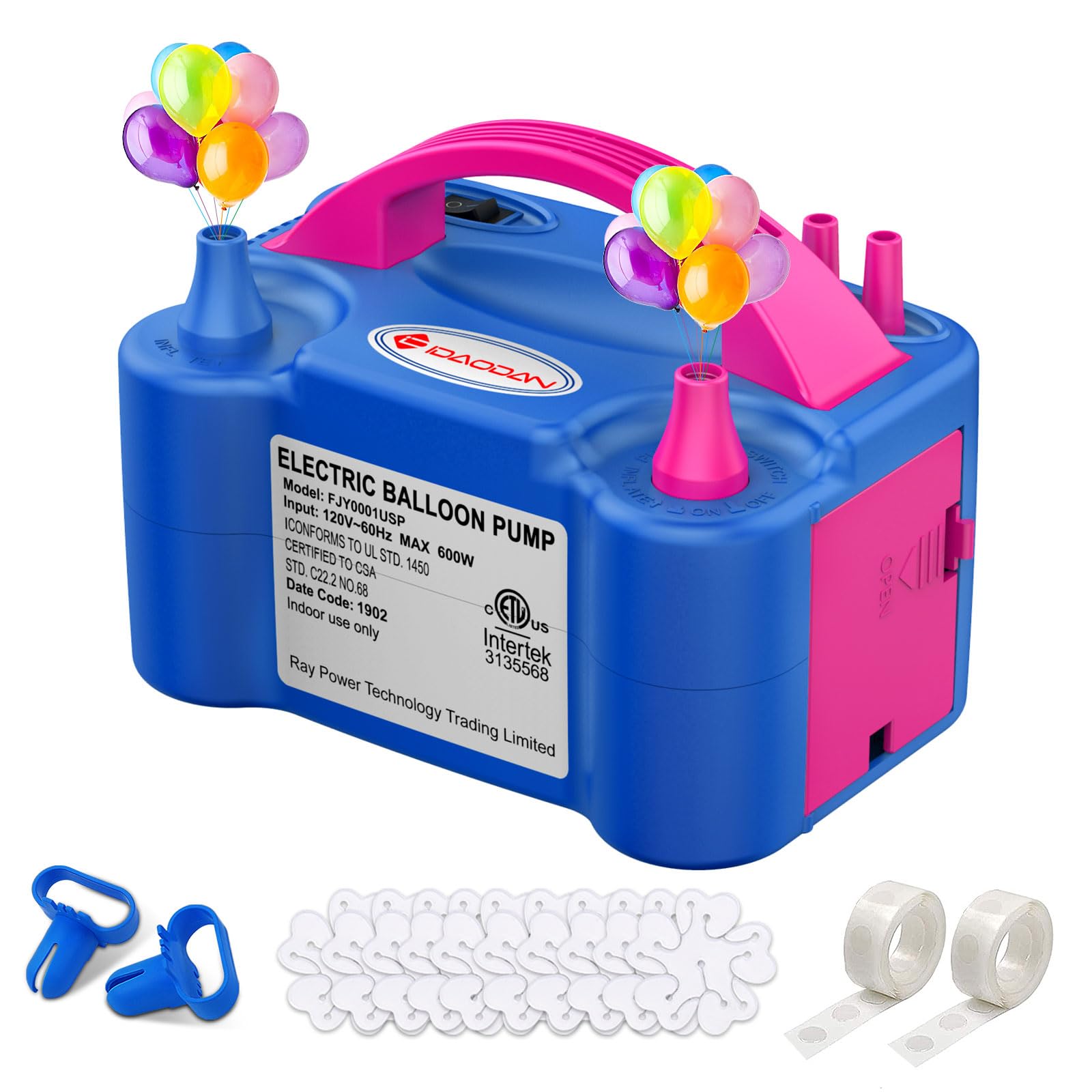 IDAODAN Portable Dual Nozzle Electric Air Balloon Pump Inflate the