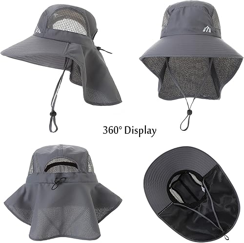 Miniatura 4 de Sombrero de protección solar UV para mujer, plegable, con solapa para el cuello, sombrero de pesca de ala ancha con agujero para cola de caballo