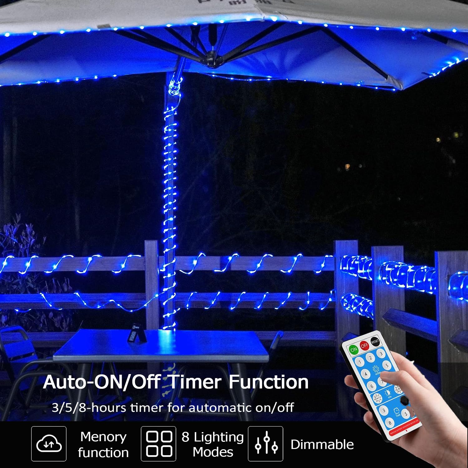 SIOOUI Outdoor Solar LED Rope Lights, IP65 Waterproof Rope Light with 8 Lighting Modes, 22m/72.1ft 200LEDs Rope Fairy Light - Image 4