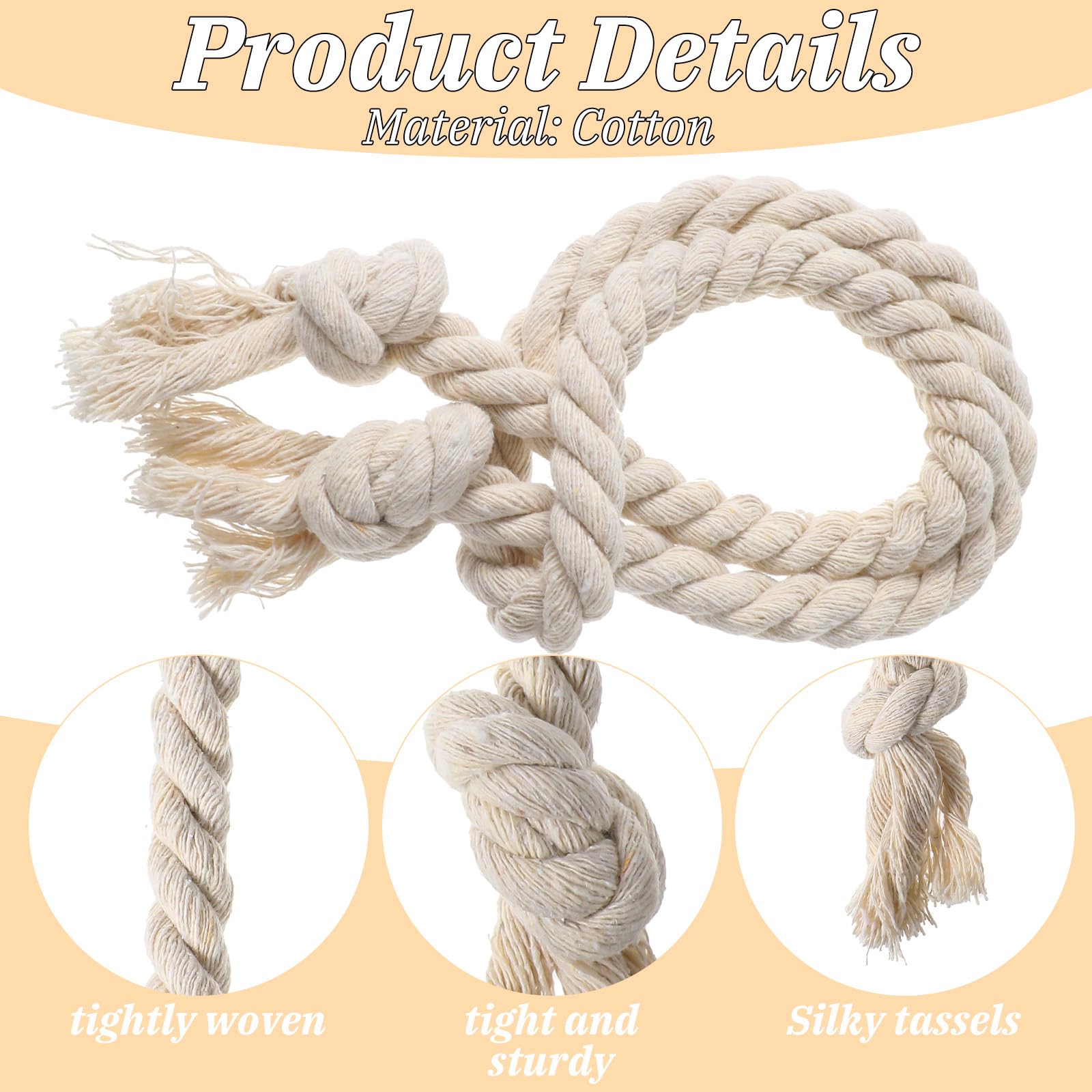 Qianyu 4 Pcs Curtain Tiebacks Rope Cotton Window Treat Belt Village Rustic Braided Curtain Holdback Ties for Sheer Outdoor Home Drapery Patio Drapes Farmhouse Boho - Image 4